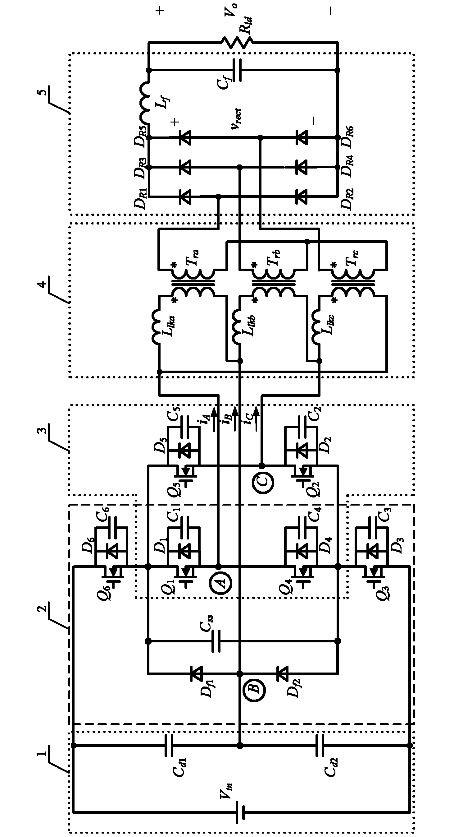 Symmetry control type three-phase three-level direct current converter and symmetry control method thereof