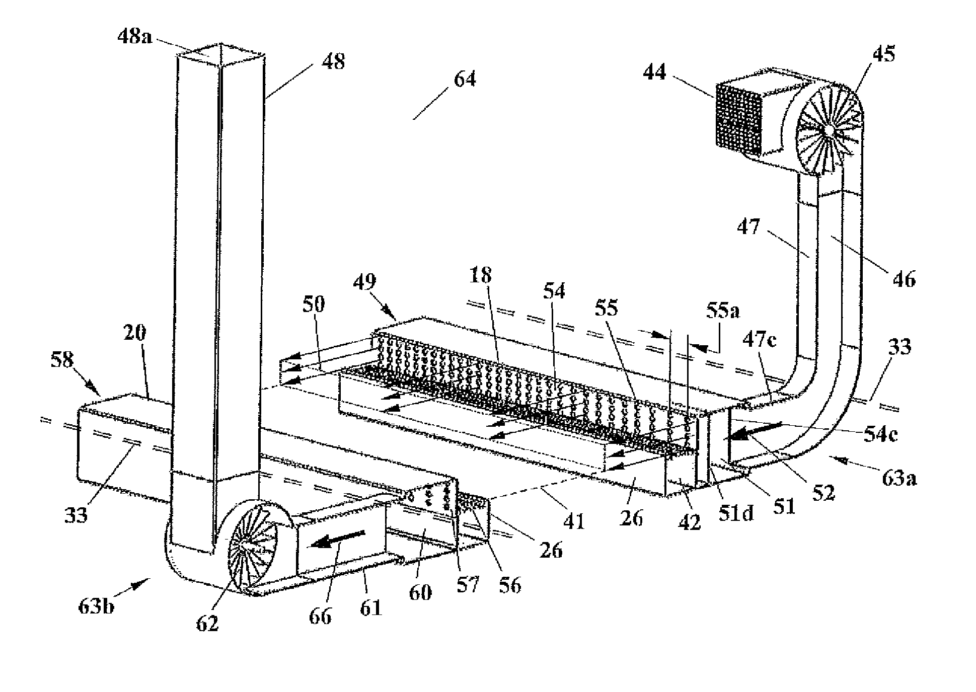 Self-contained system for scavenging contaminated air from above the water surface of an indoor swimming pool