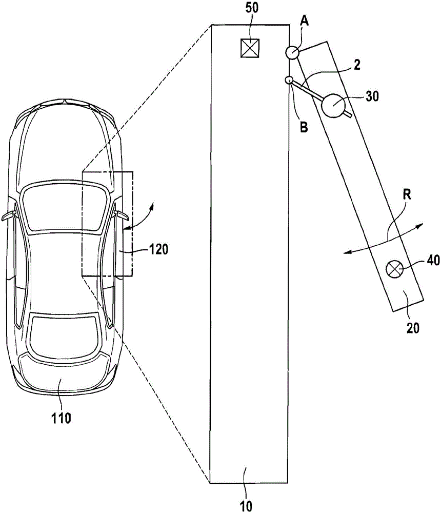 Device for controlling the movement of a second element that is movably arranged with respect to a first element, and method for operating such a device