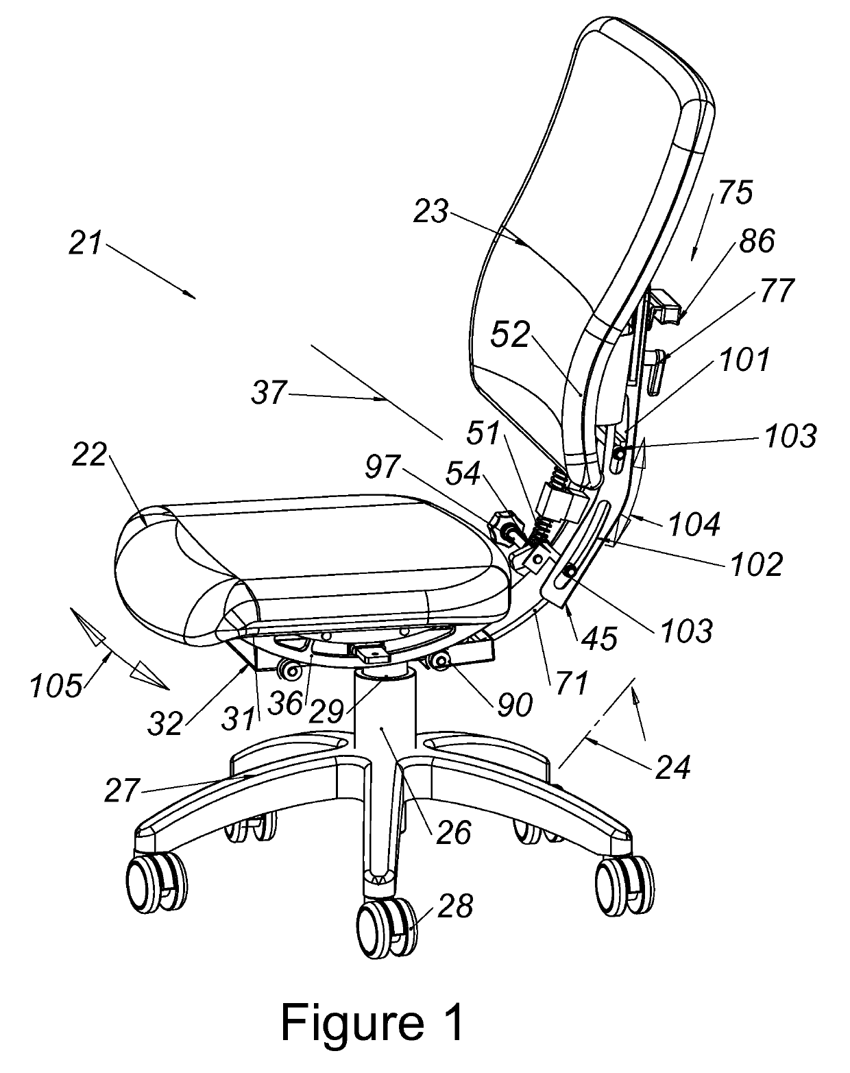 Dynamically balanced seat assembly having independently and arcuately movable backrest and method