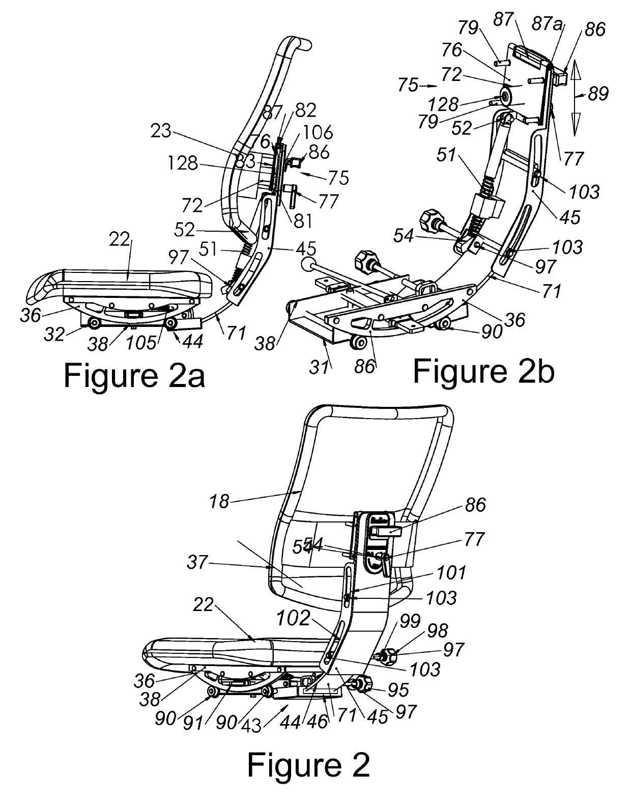 Dynamically balanced seat assembly having independently and arcuately movable backrest and method