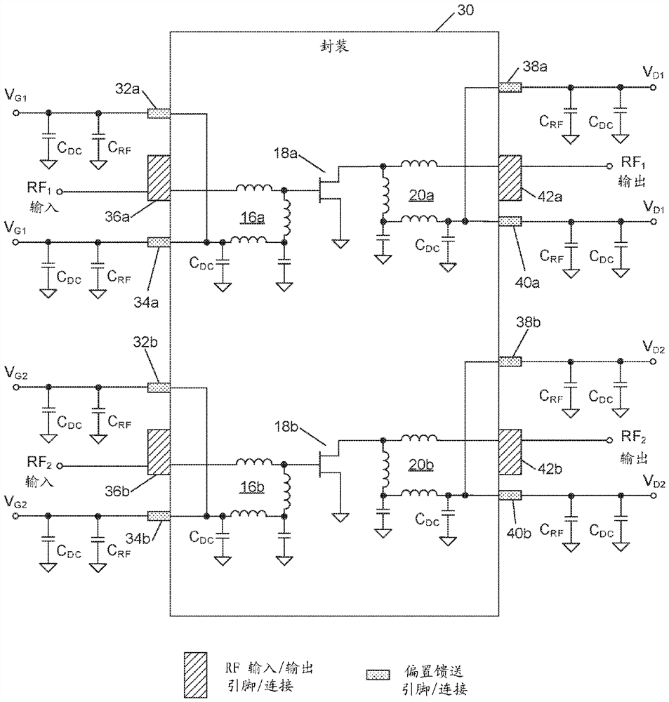 Bias voltage connections in RF power amplifier packages