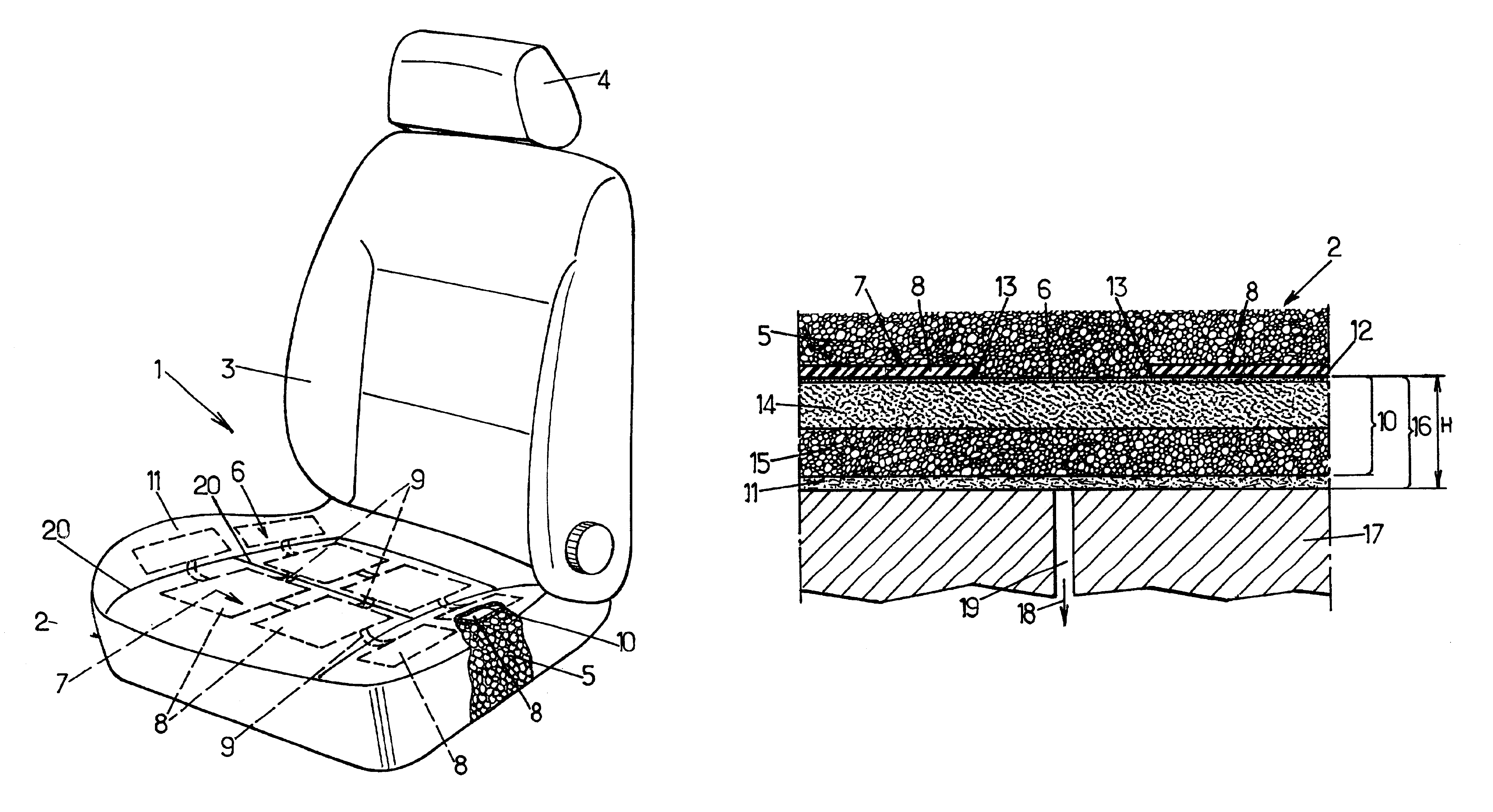 Padded element for a vehicle, and a method of manufacturing it