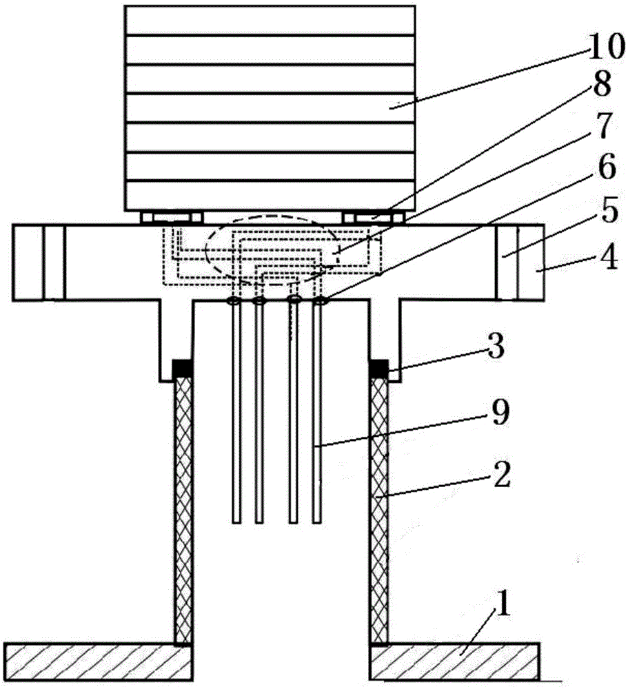 Bottom entering gas testing device for planar SOEC (solid oxide electrolyzer cell) stack