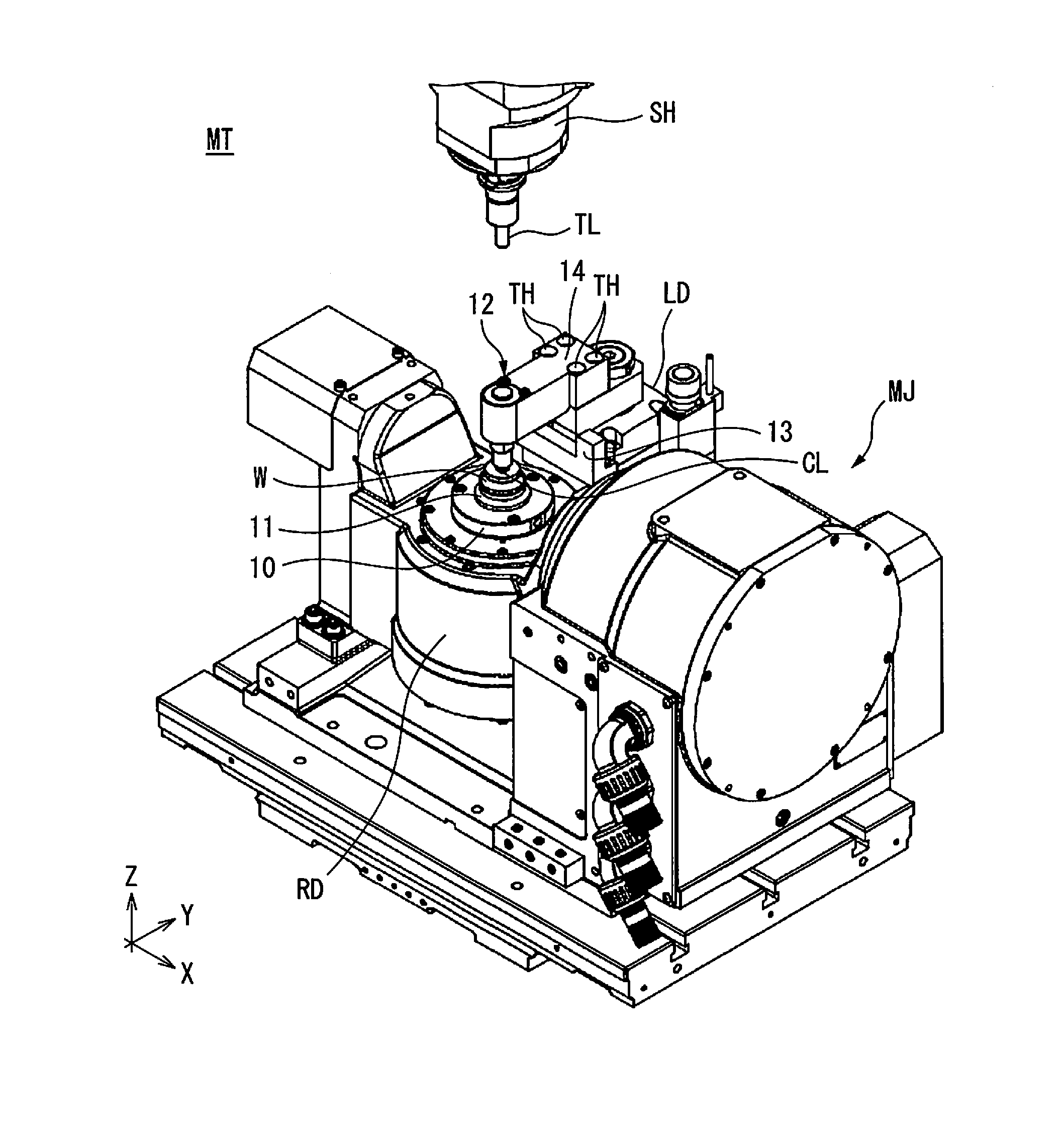 Machining jig for rotatably supporting workpiece with respect to tool of machine tool and machining system