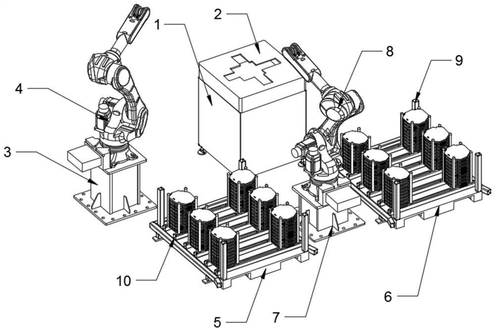 Unstacking and stamping material sheet feeding device with material trolley and using method of unstacking and stamping material sheet feeding device