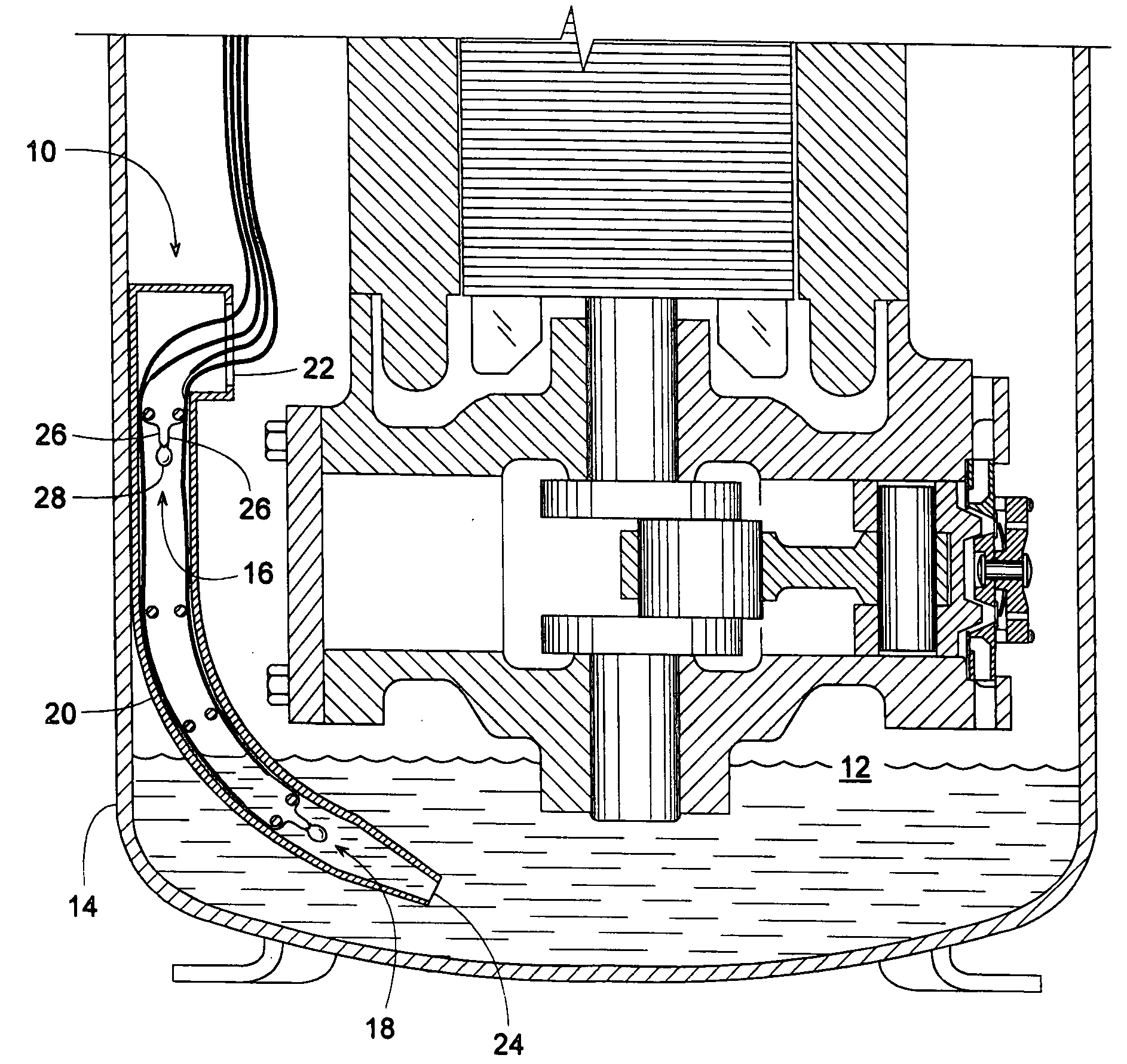Method for sensing the liquid level in a compressor
