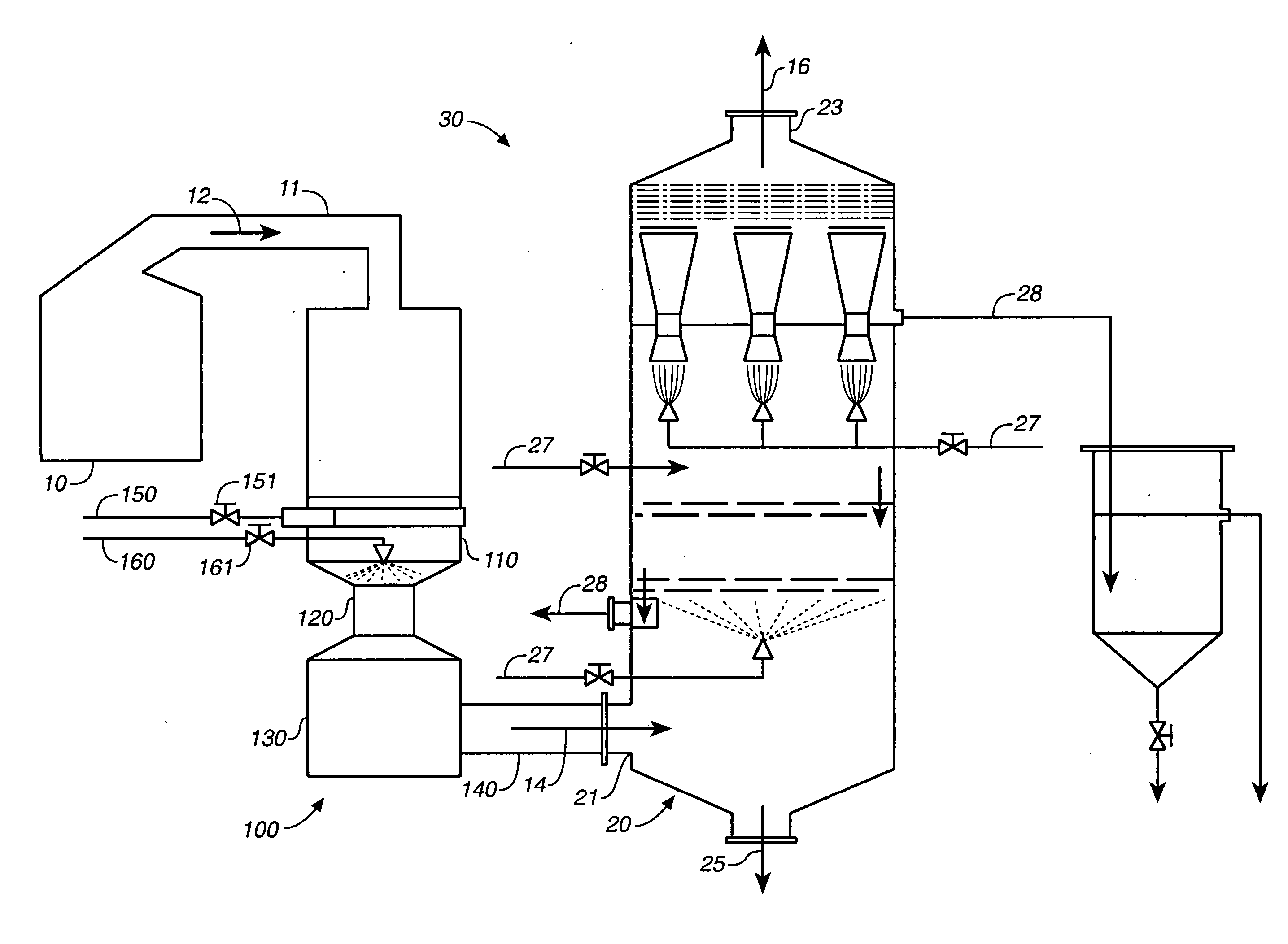 Low-energy venturi pre-scrubber for an air pollution control system and method