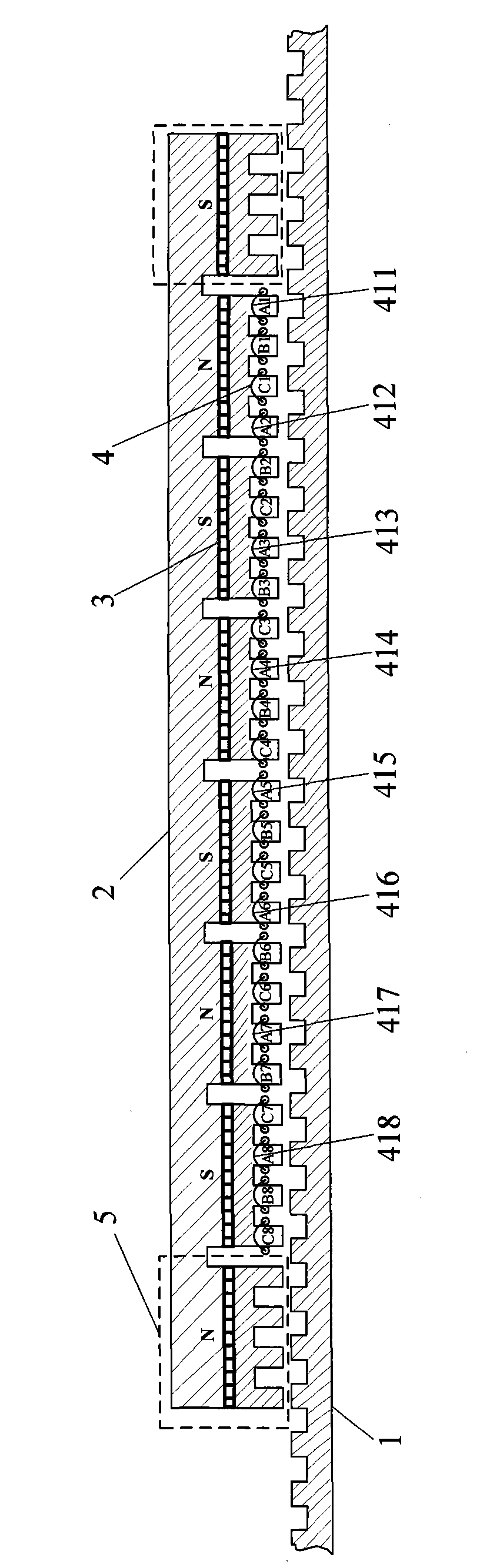 Multiphase long-stator primary permanent magnet linear motor