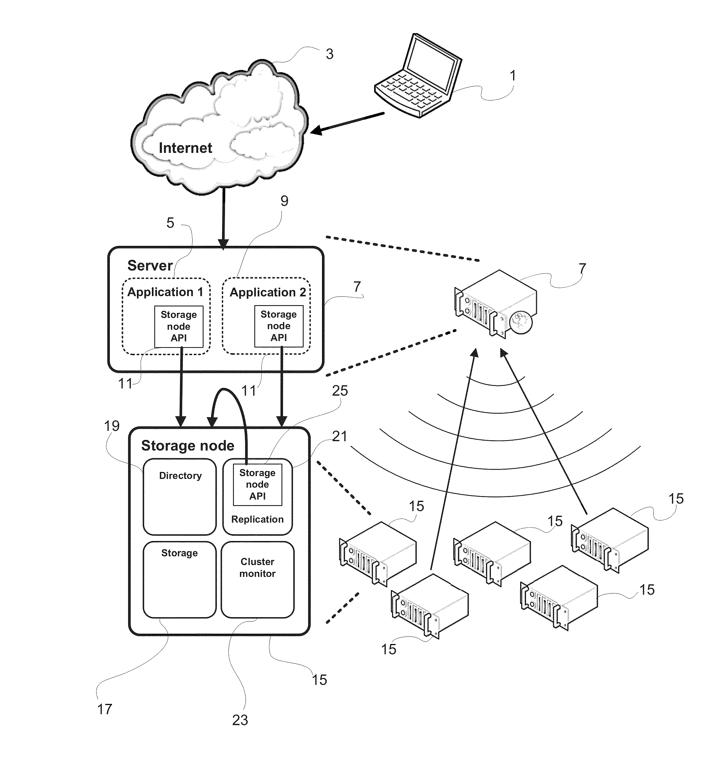 Method and device for writing data to a data storage system comprising a plurality of data storage nodes