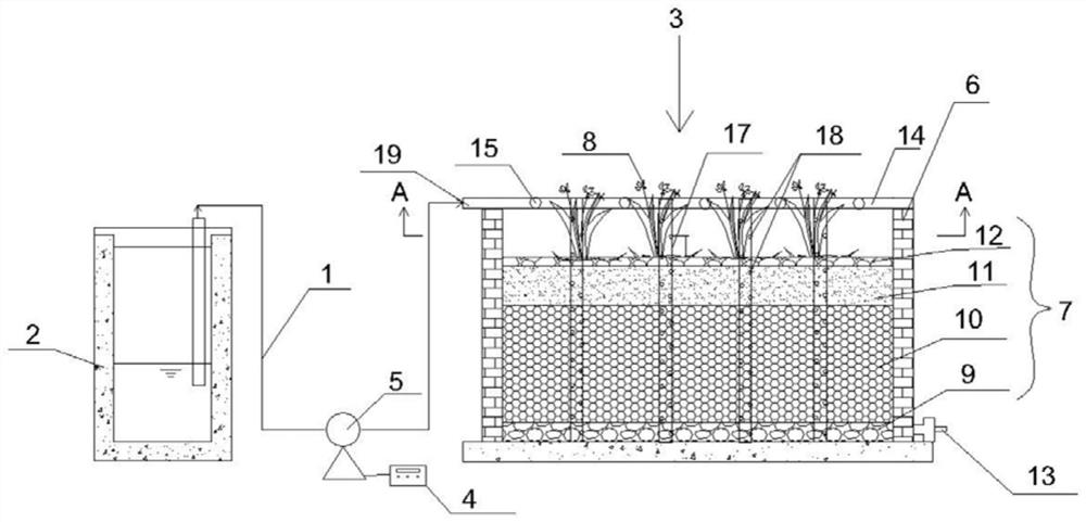 Falling dry type constructed wetland grey water treatment system and method in grey-black separation mode