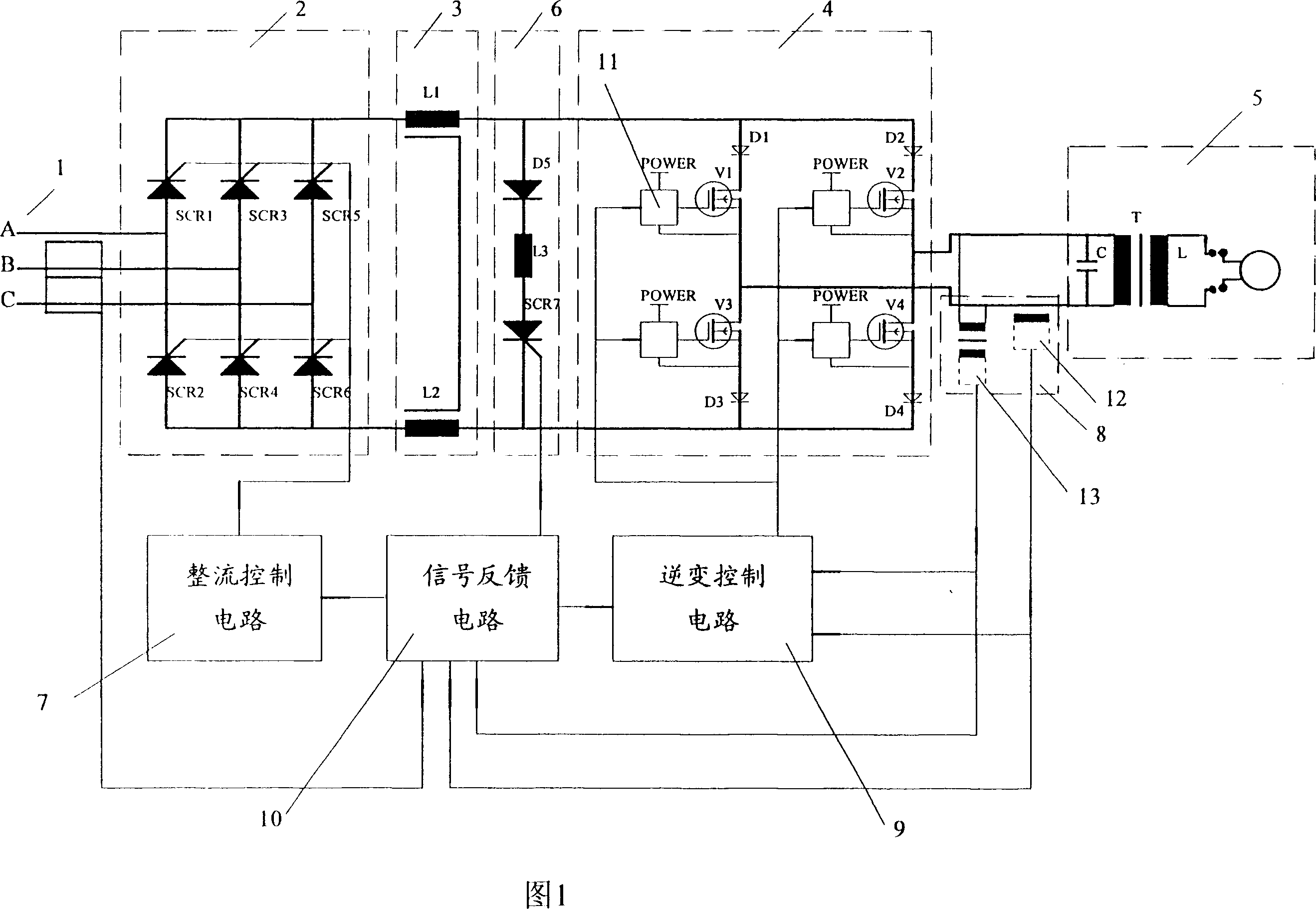 A high power transistor frequency conversion power supply