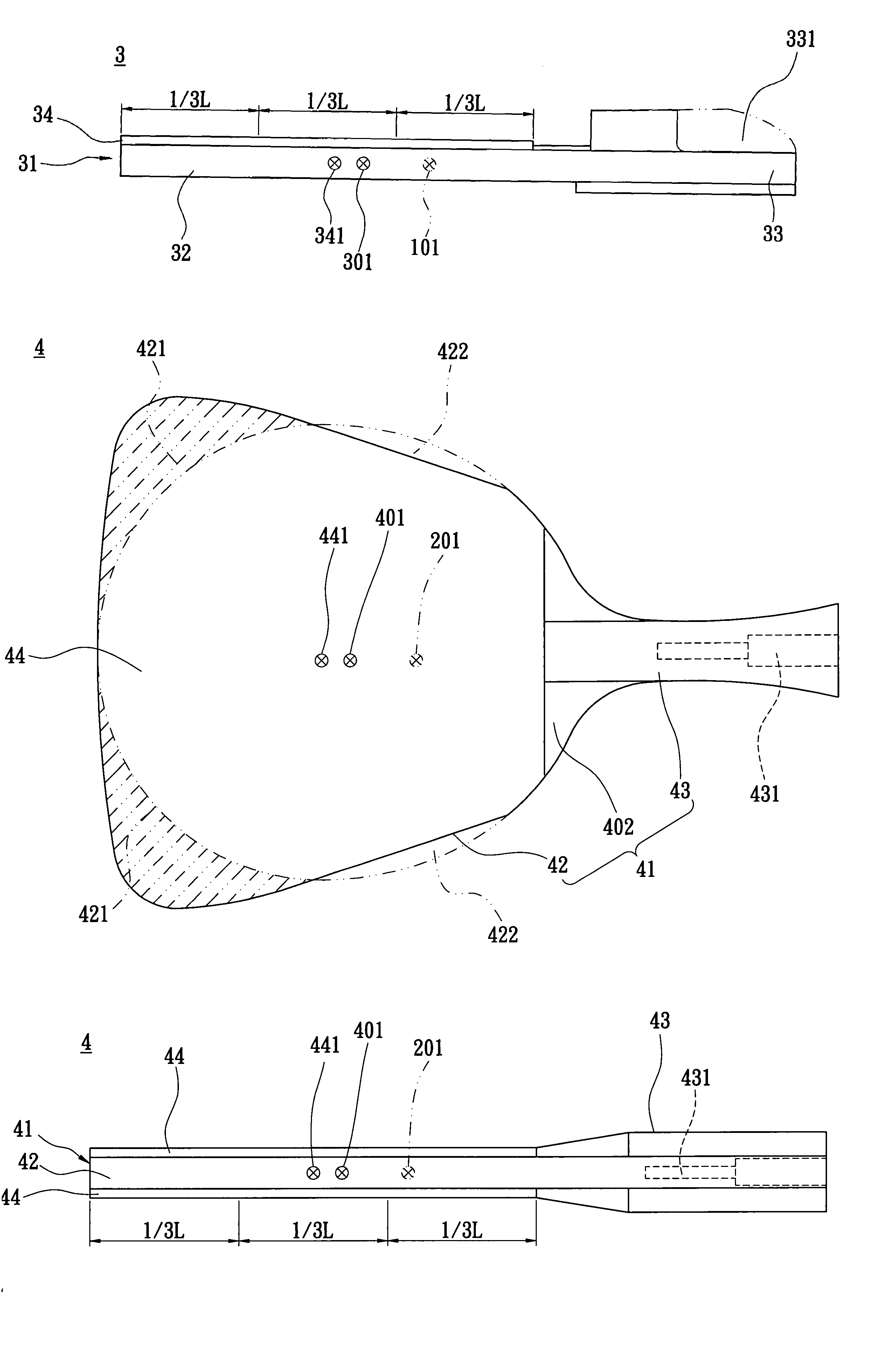 Racket with a center of gravity approximate to a center of a rubber sheet