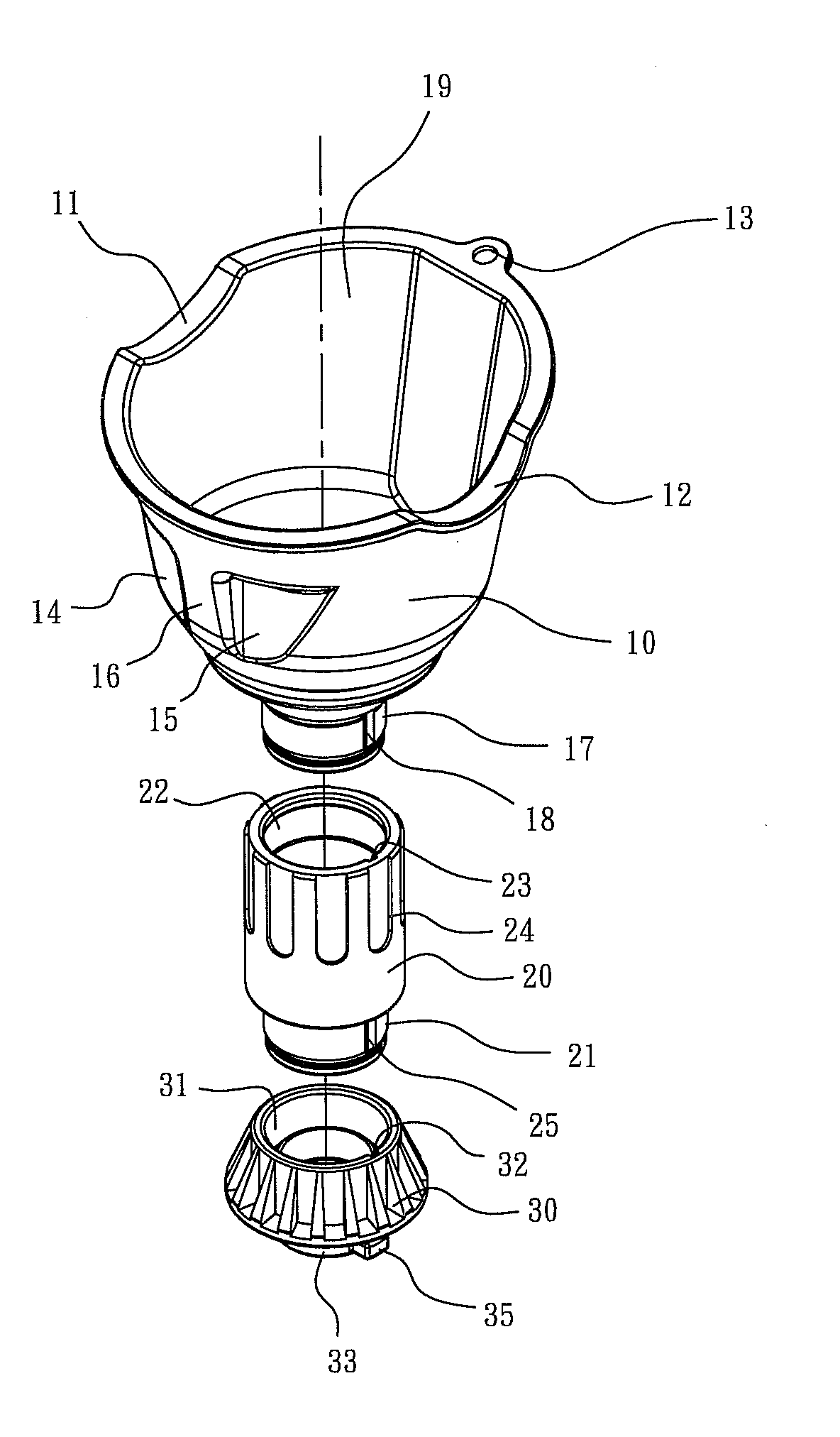Funnel structure for oil case