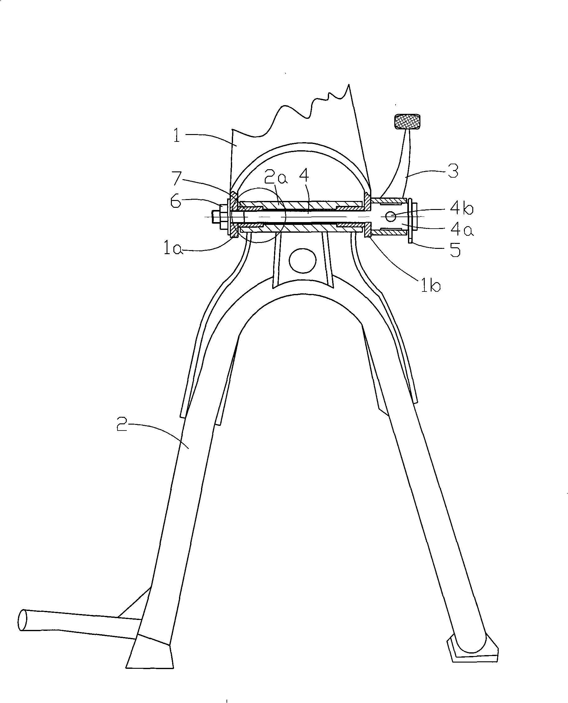 Connection device for primary stand frame and vehicle frame of two-wheel motorcycle