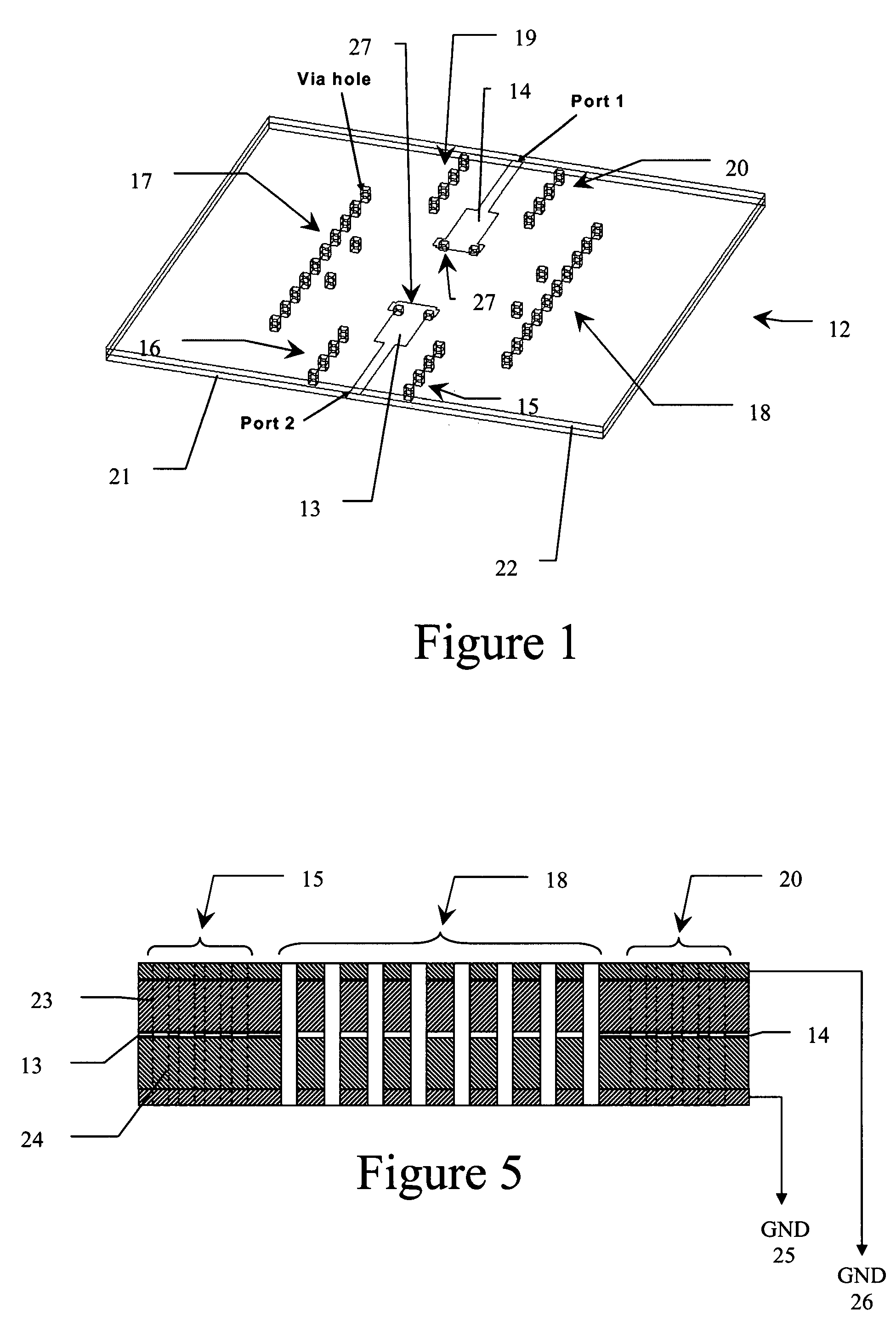 Printed circuit board filter having rows of vias defining a quasi cavity that is below a cutoff frequency