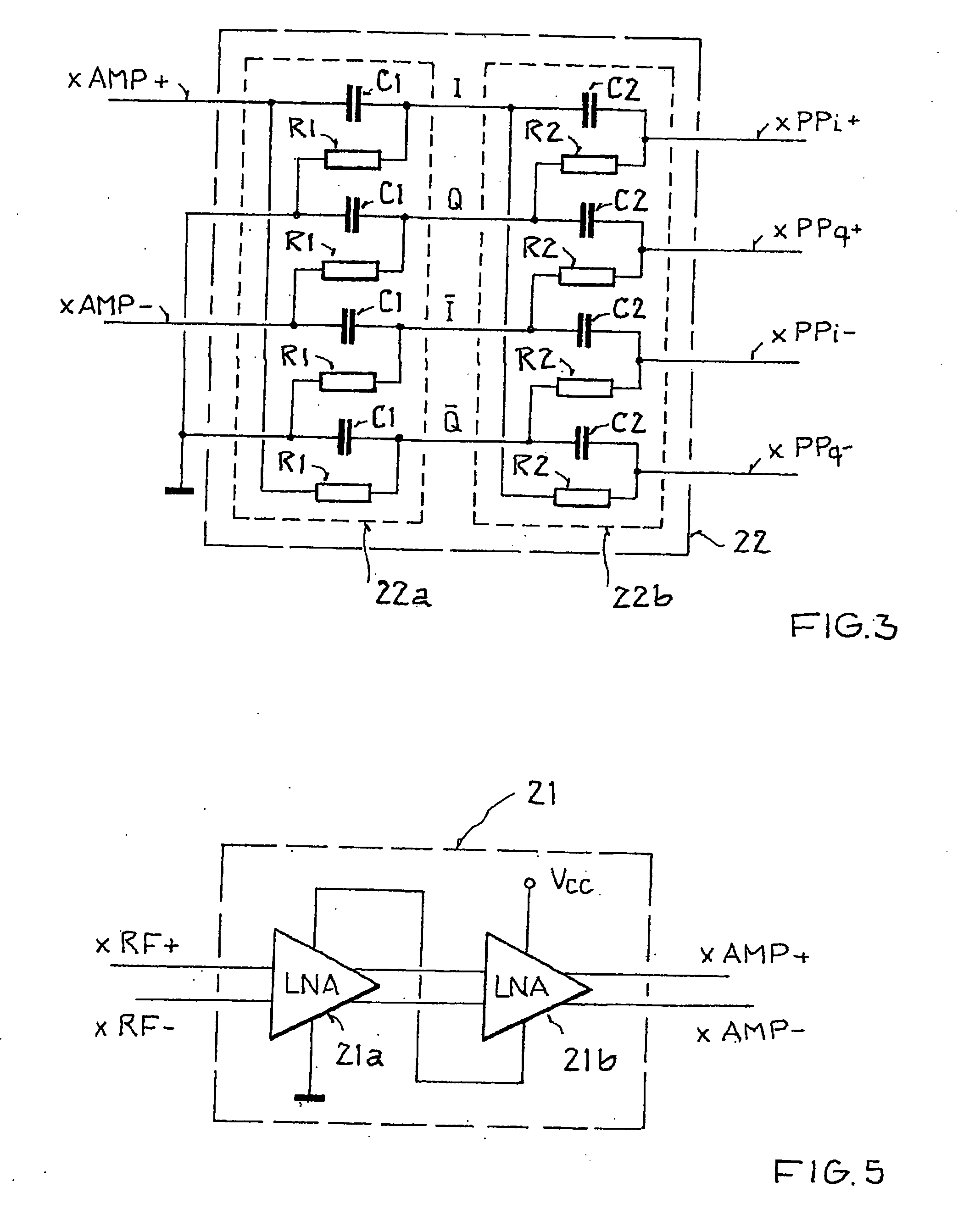 Integrated circuit arrangement for converting a high-frequency bandpass signal to a low-frequency quadrature signal
