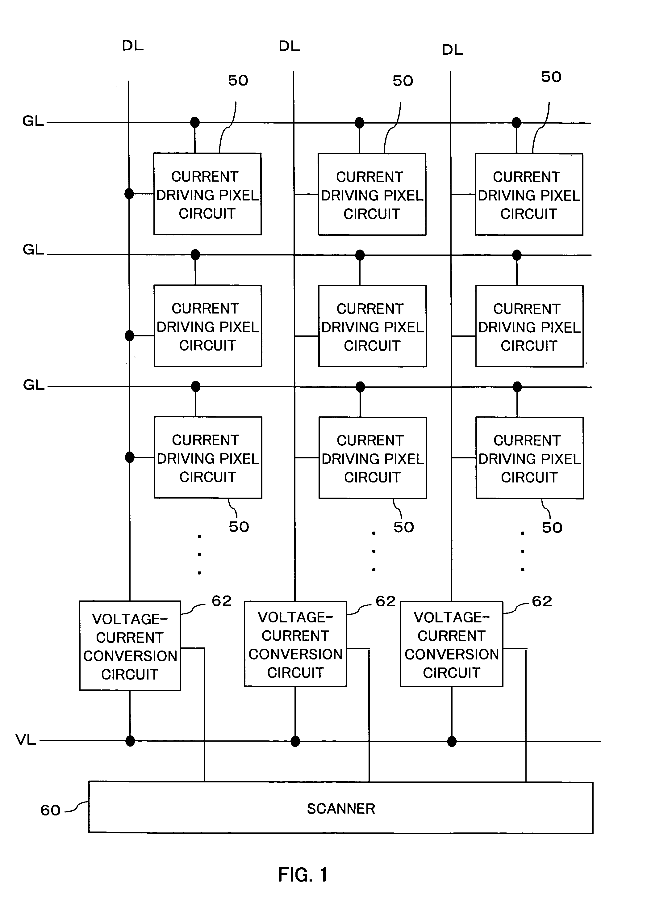 Display device using current driving pixels