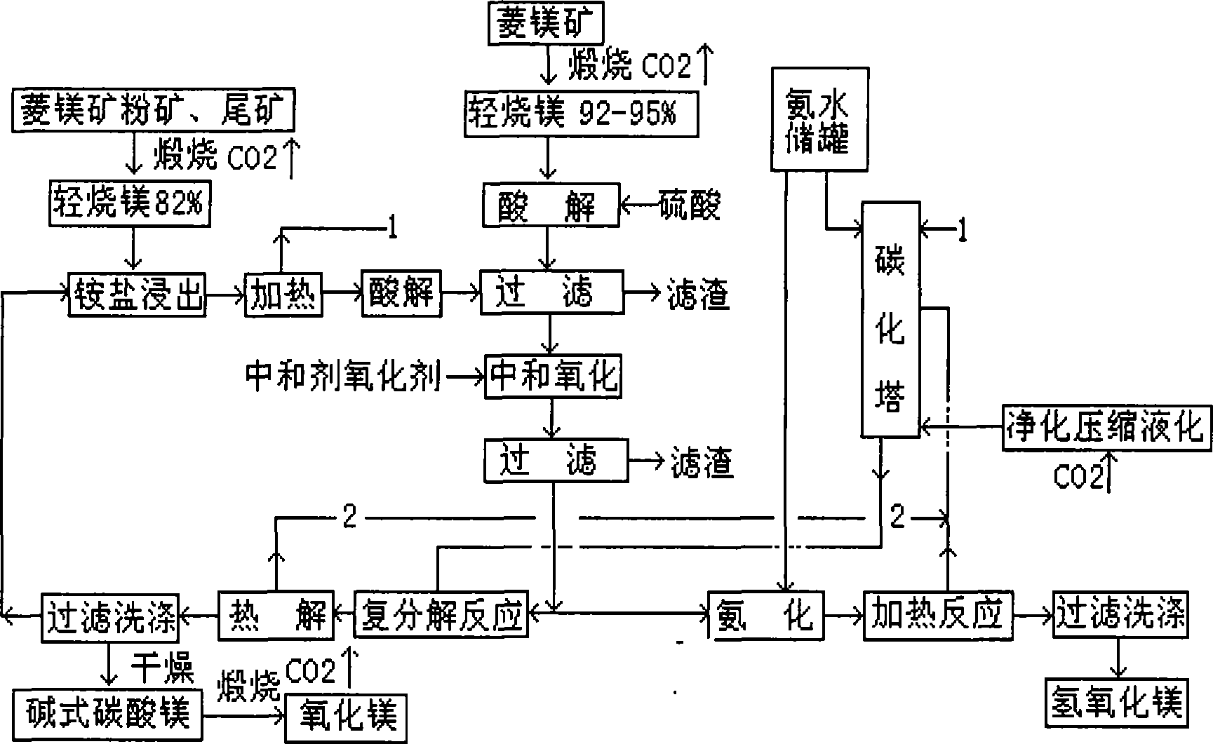 Method for producing series function magnesium chemical products by using magnesite