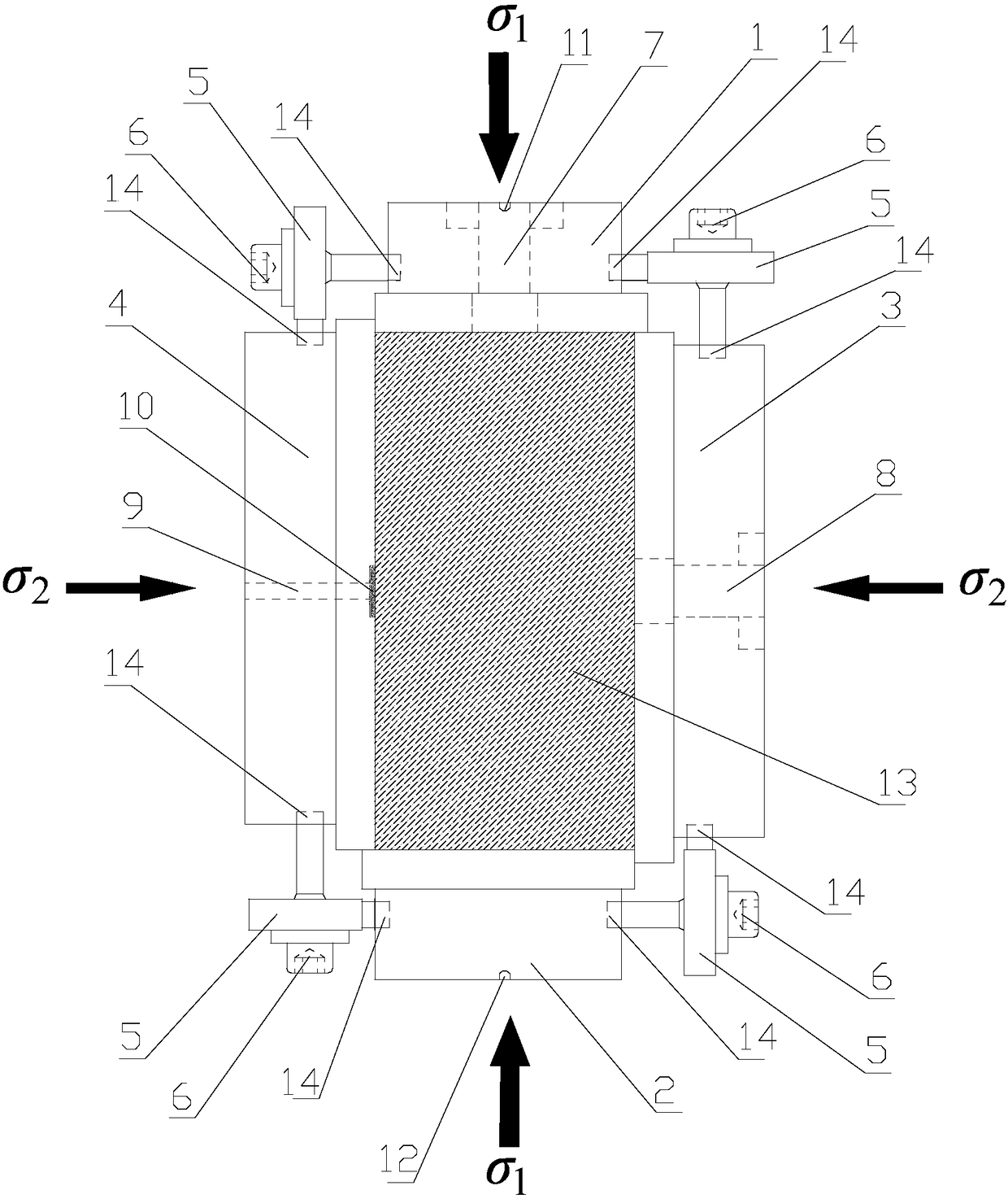 A true triaxial test fixture for dynamic disturbance rockburst simulation