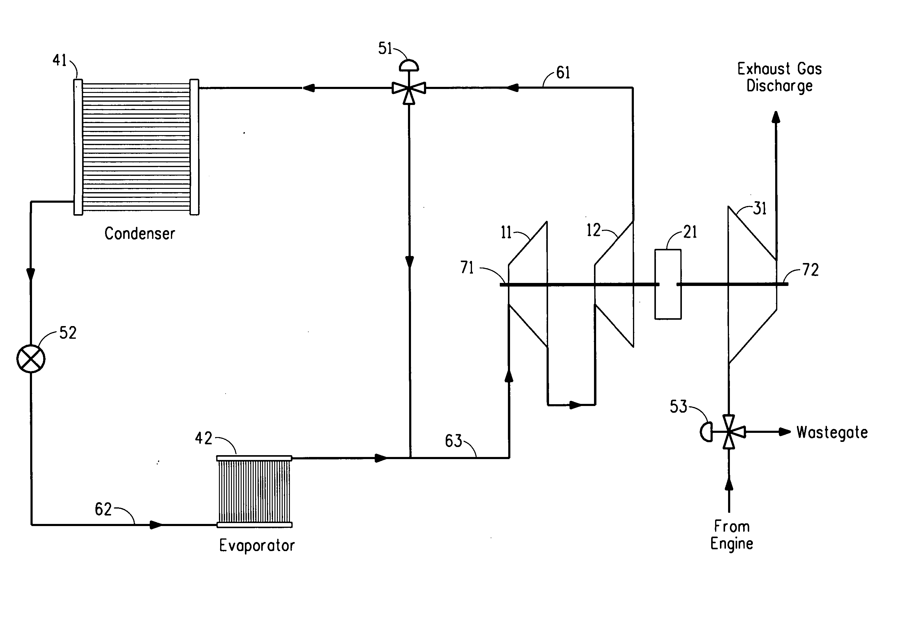 Refrigeration/air-conditioning apparatus powered by an engine exhaust gas driven turbine