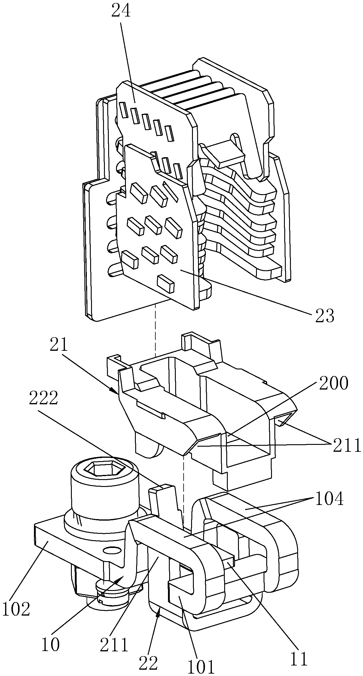 Static contact arc extinguishing module with double arc extinguishing chambers for circuit breaker