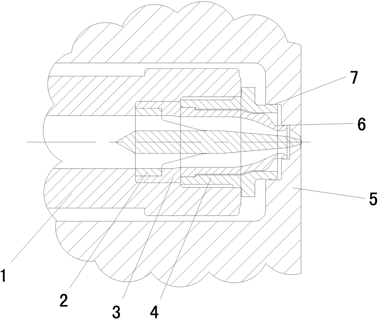 Straight through type hot nozzle assembly for high glass fibers and high carbon fibers