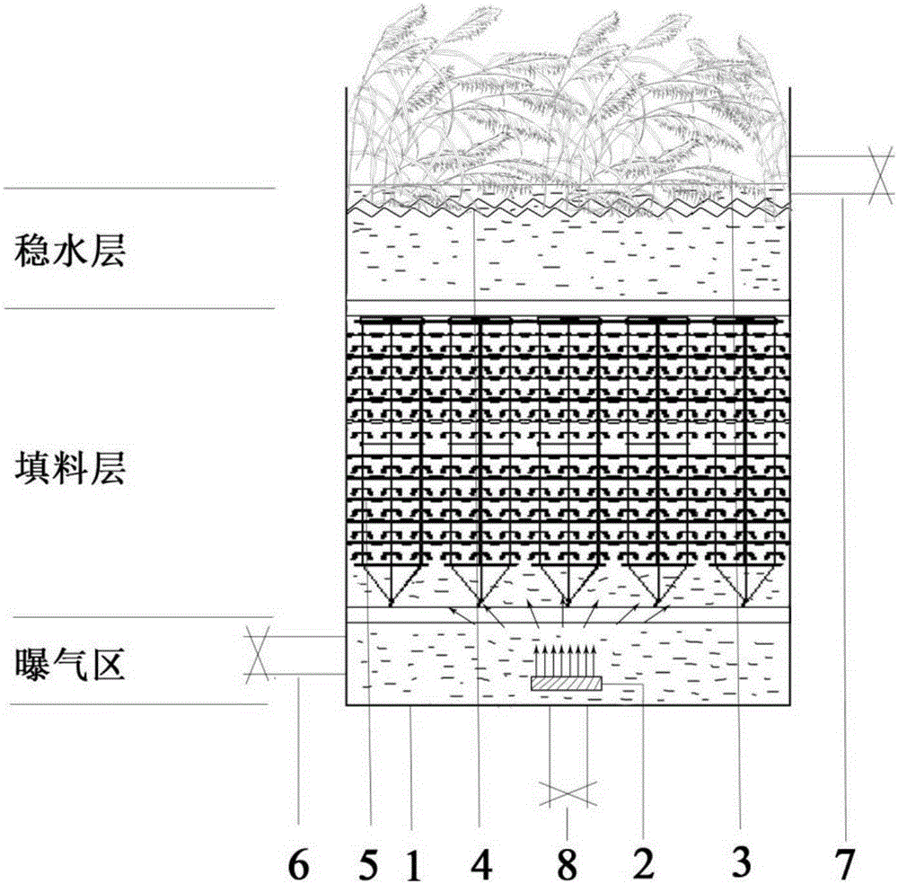Fortified straight-flow biological contact oxidation pond and operation method thereof