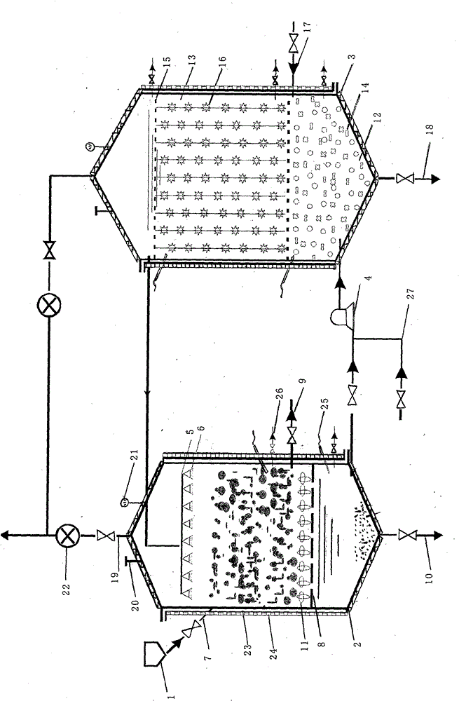 Device for producing biogas by two-phase three-section anaerobic digestion of high solids of perishable organic wastes