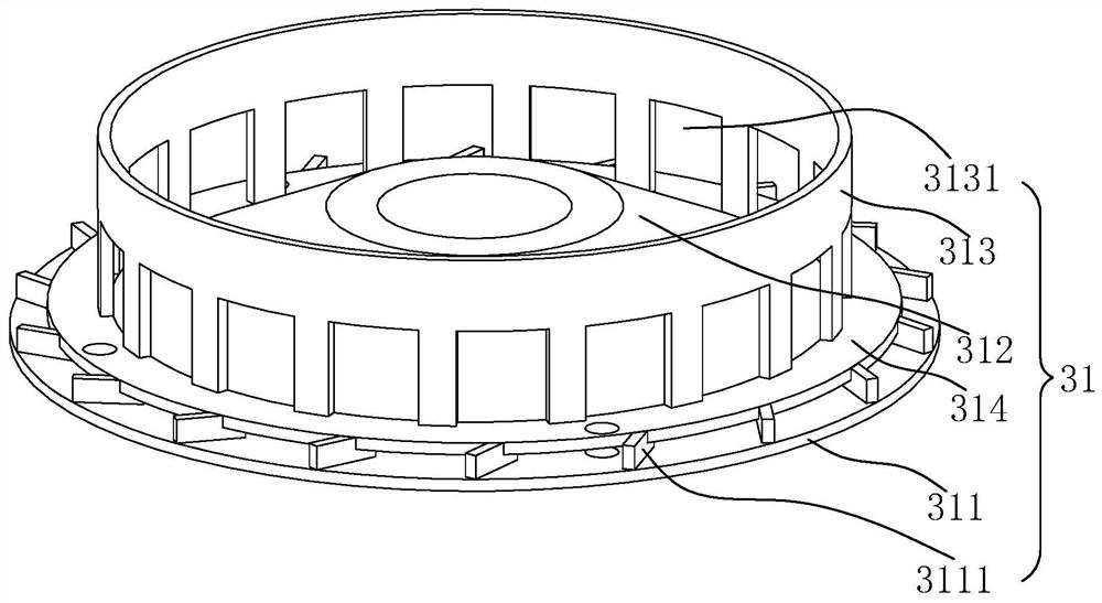 Rotational flow material distribution device for classificator