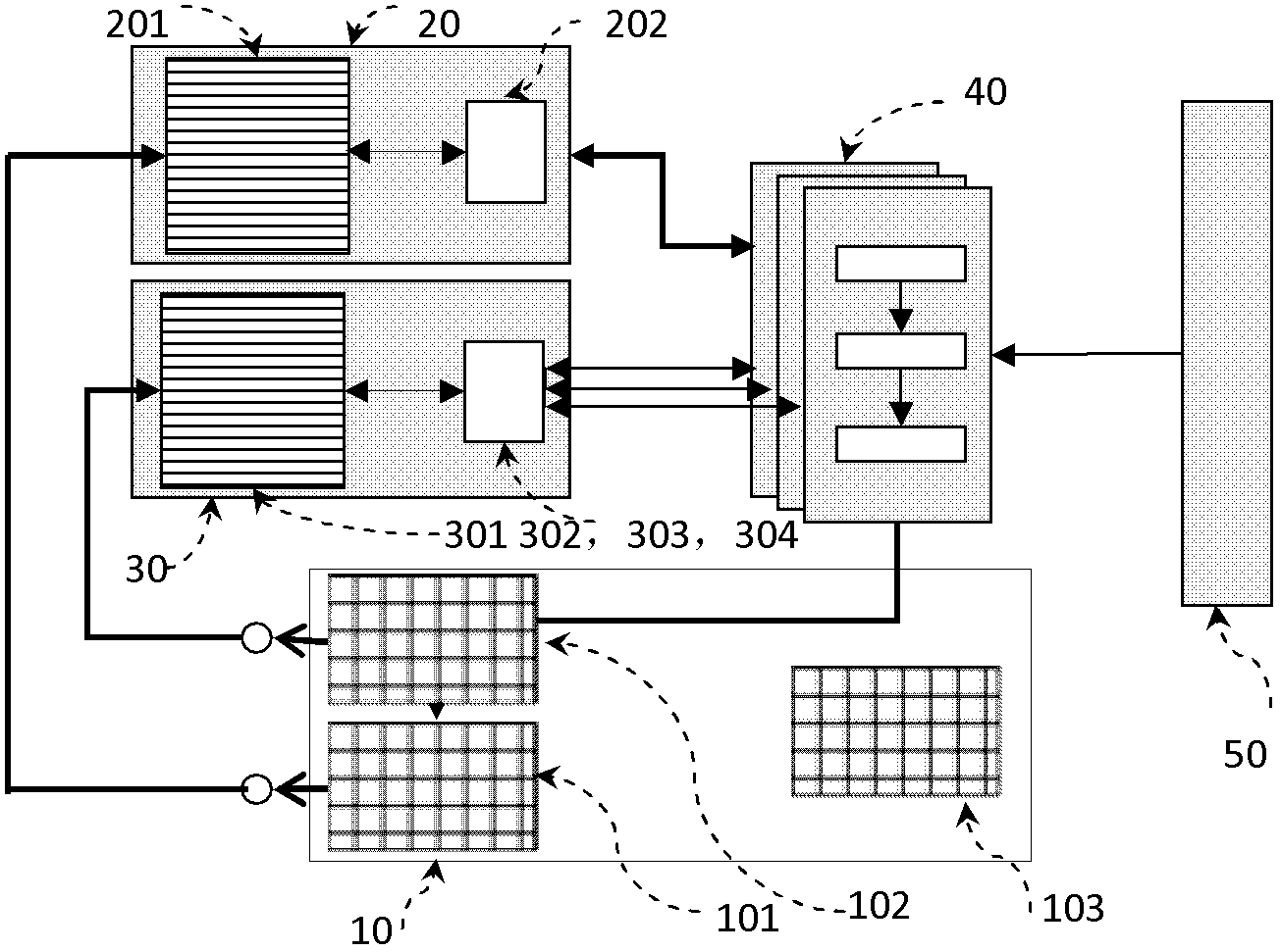 Parallel filtering method and corresponding device