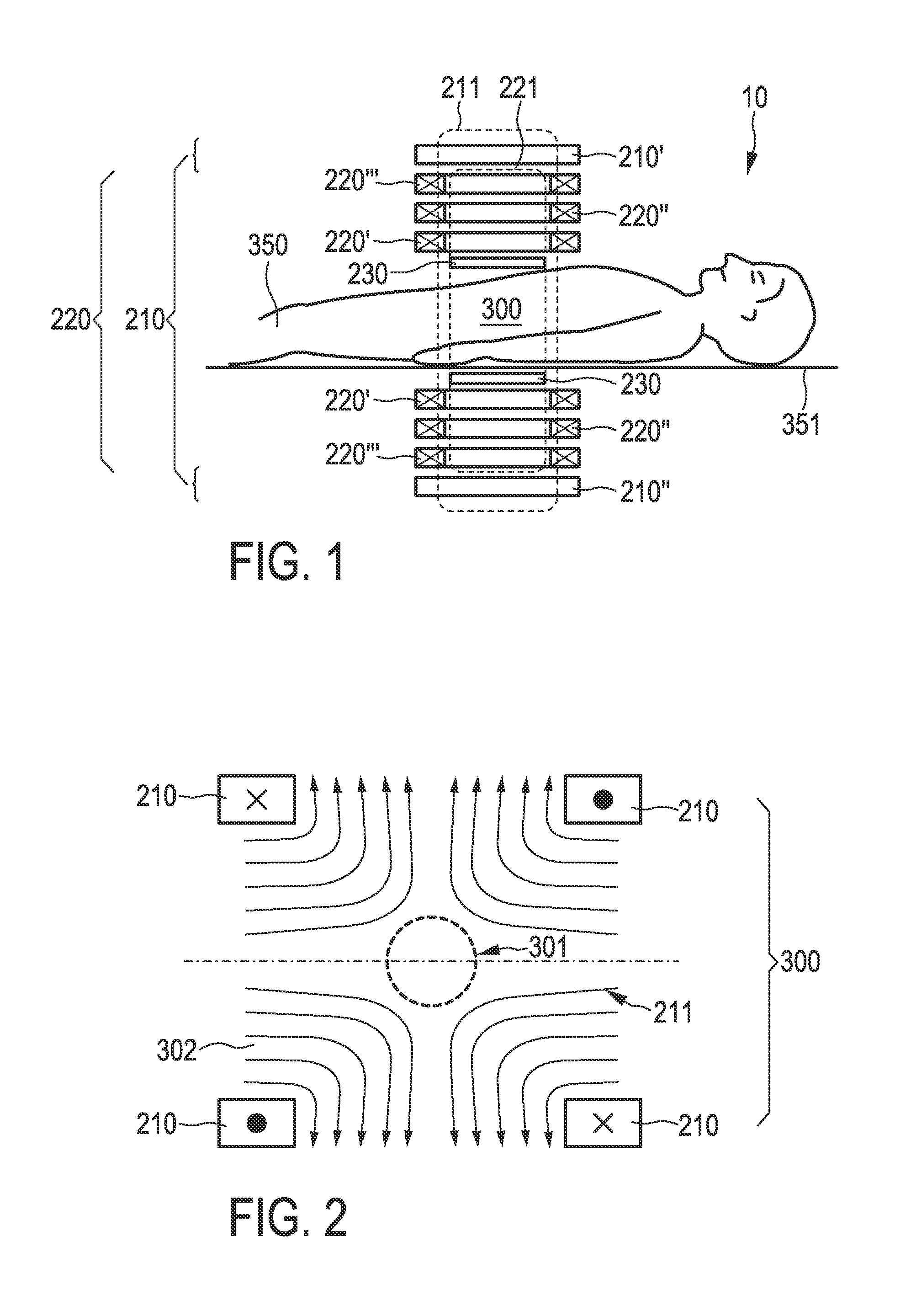 Arrangement and method for detecting and/or locating a magnetic material in a region of action