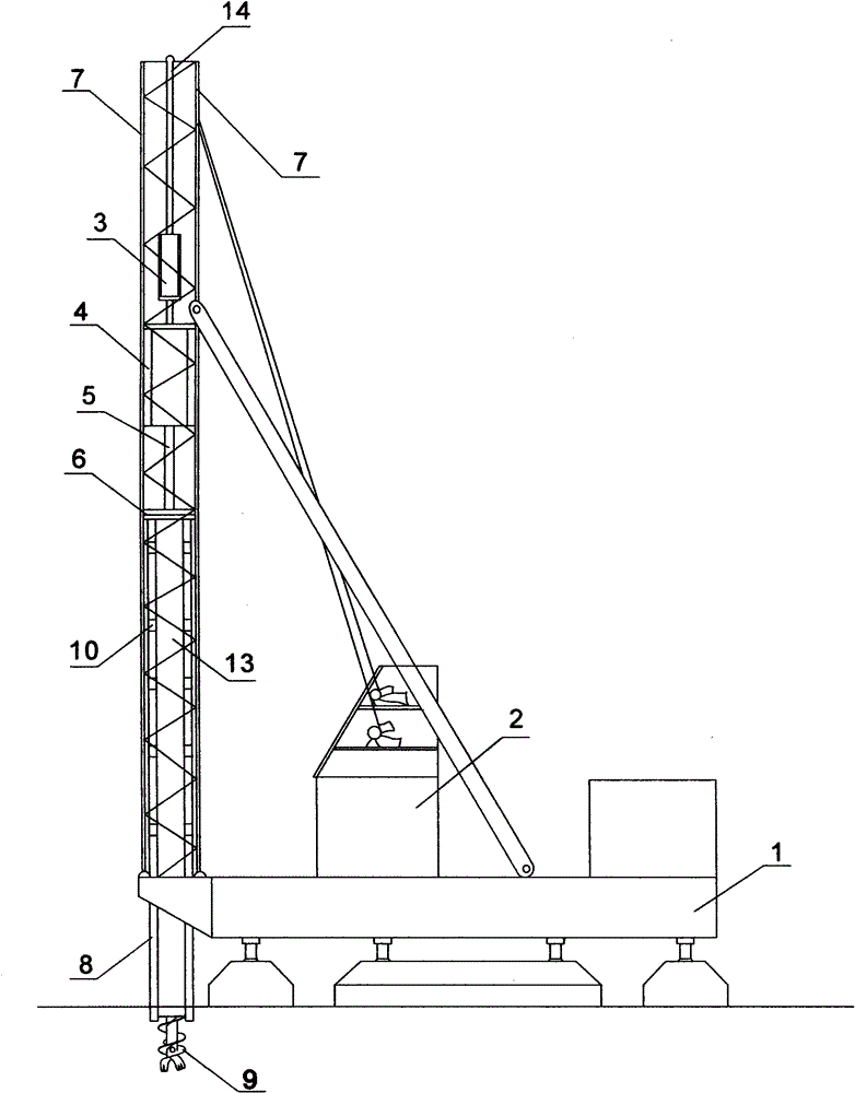 Pile sinking device and pile sinking method for prestressed centrifugal pipe piles by hydraulic method in middle excavation