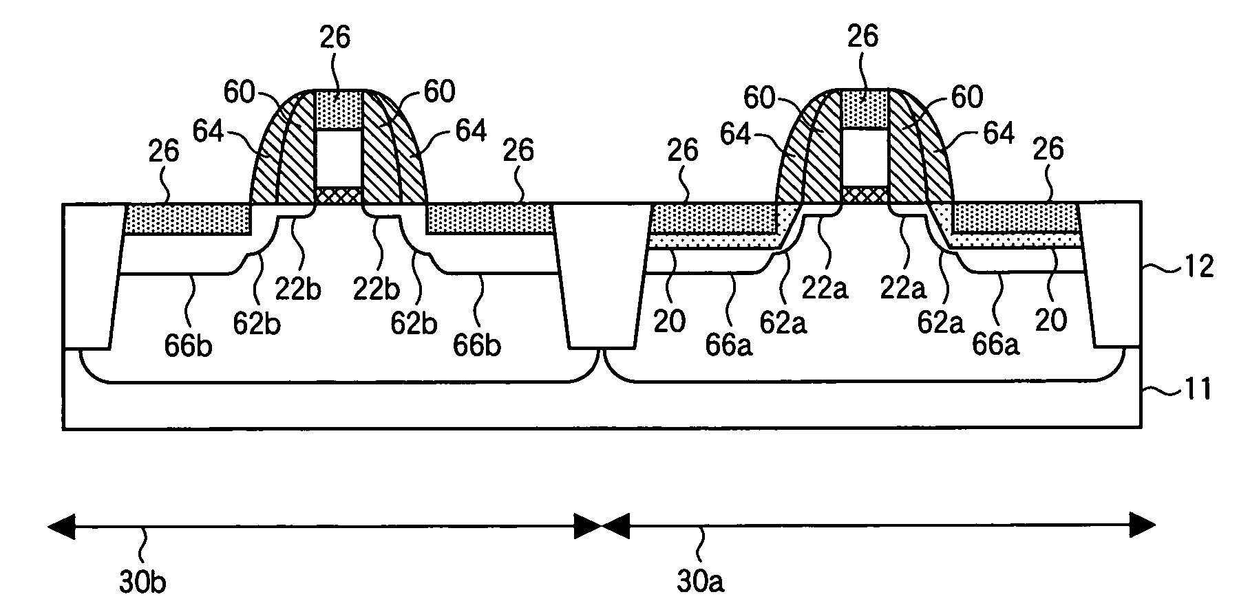 Method of fabricating a complementary semiconductor device having a strained channel p-transistor