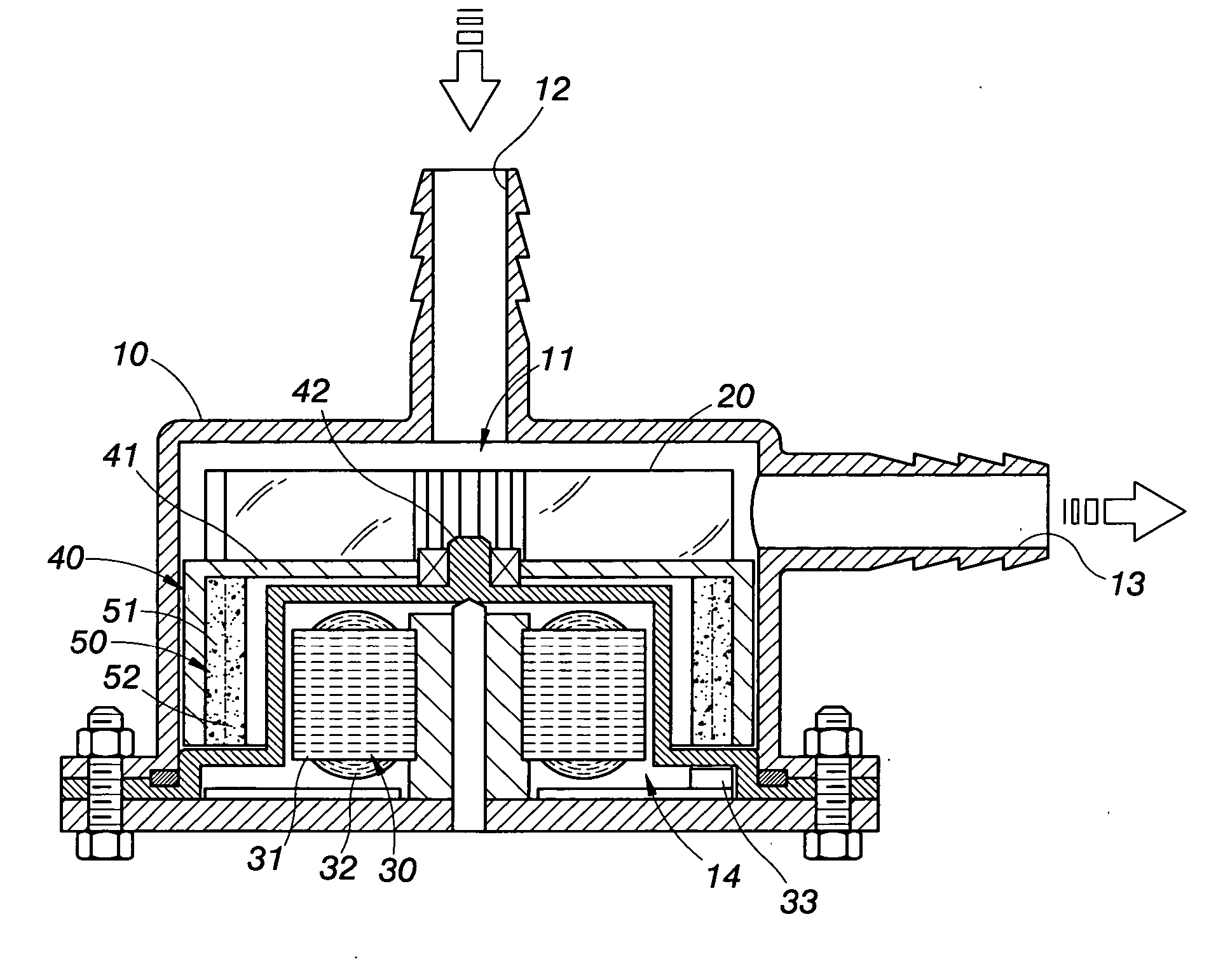 Outer-rotor-driving pump having annular ferrite magnet with grain alignment on its inner periphery