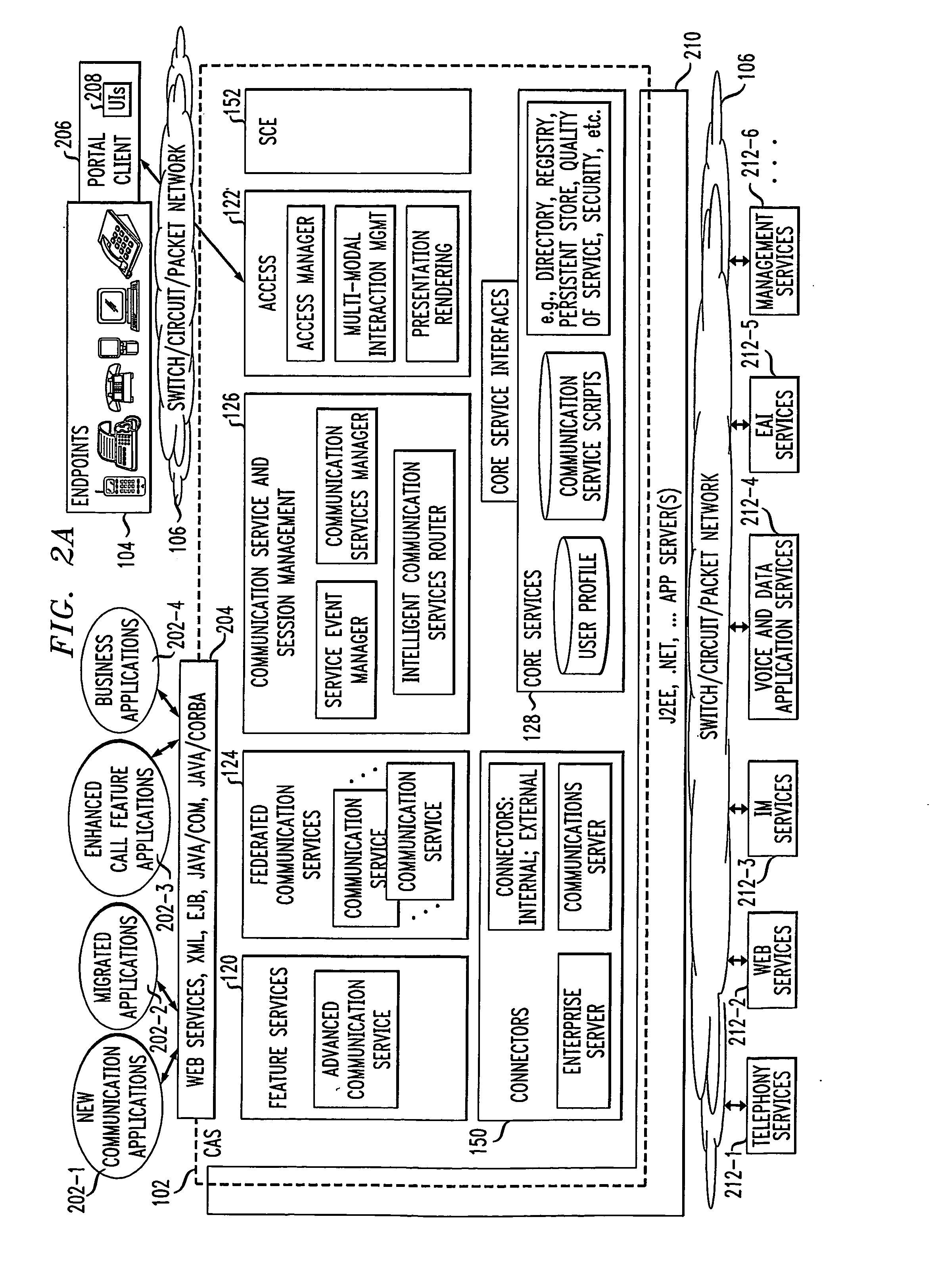 Communication application server for converged communication services
