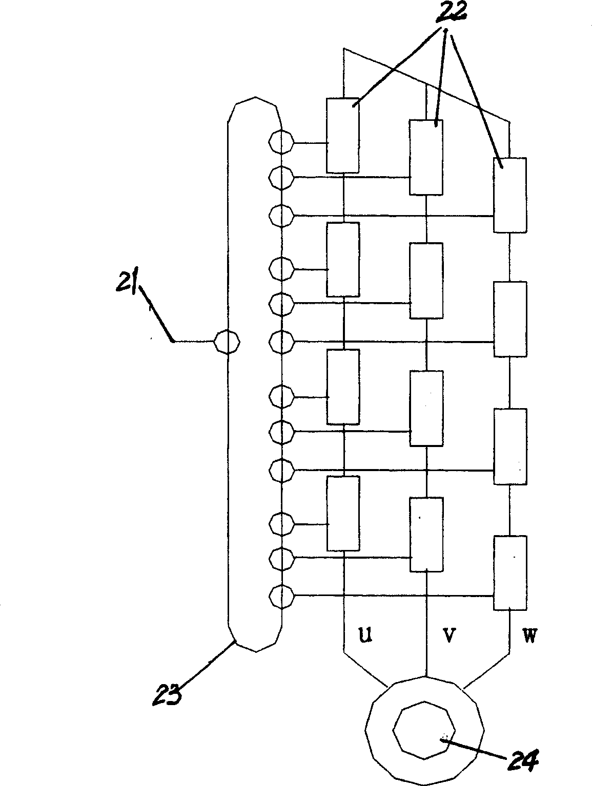 High-voltage frequency transformer zigzag connected by power device base section