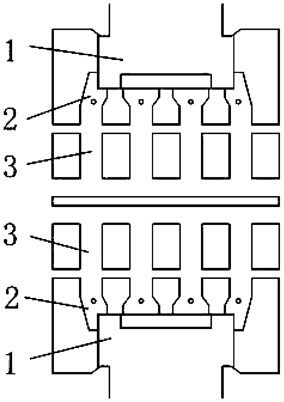 Lead frame structure with staggered pins and semiconductor device manufacturing method