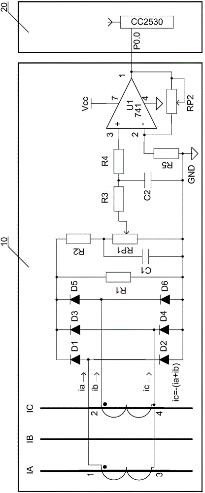 Three-phase current wireless detection device