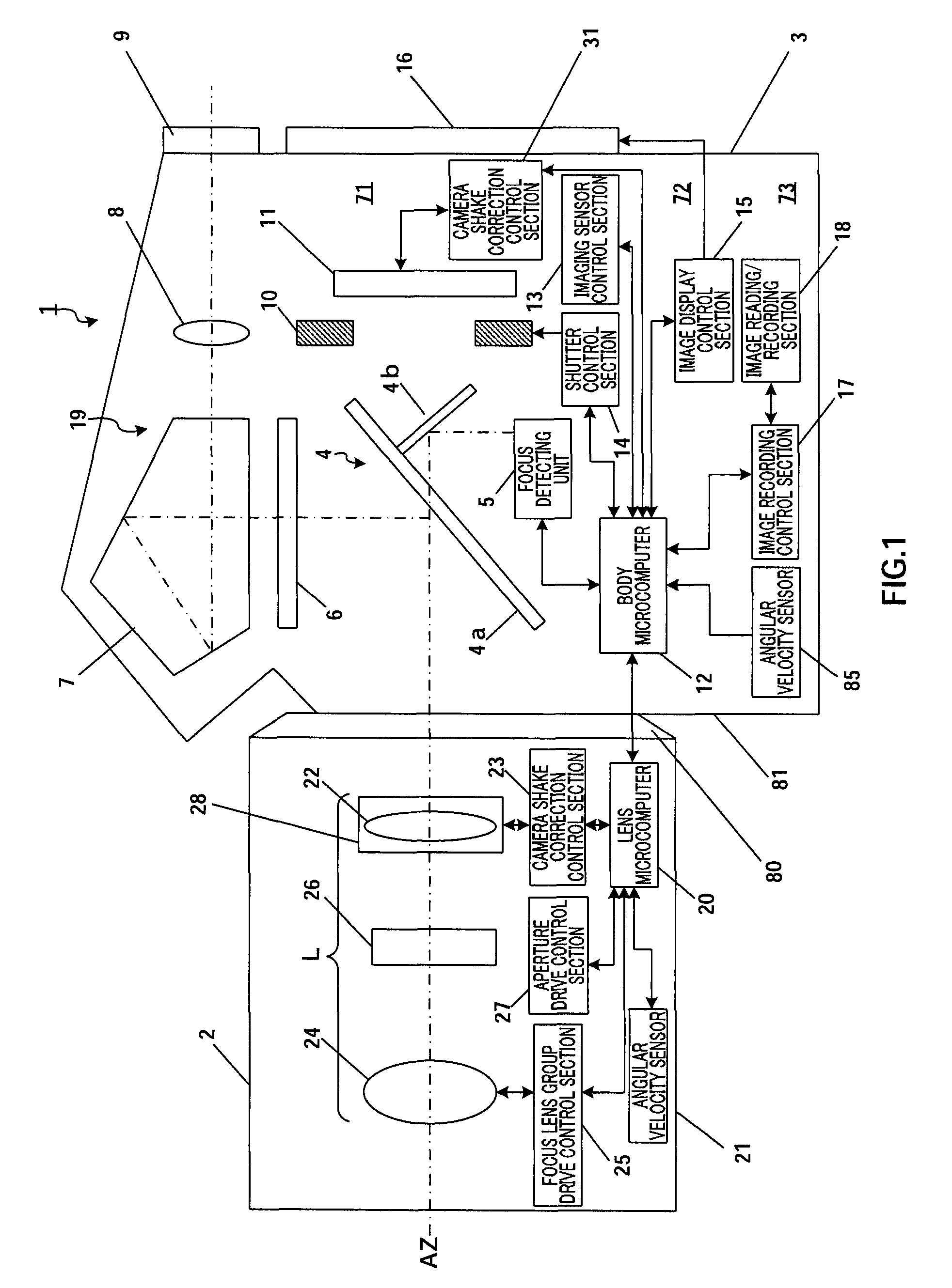 Digital single-lens reflex camera including control section that performs camera shake correction and motion detecting section that detects speed of subject