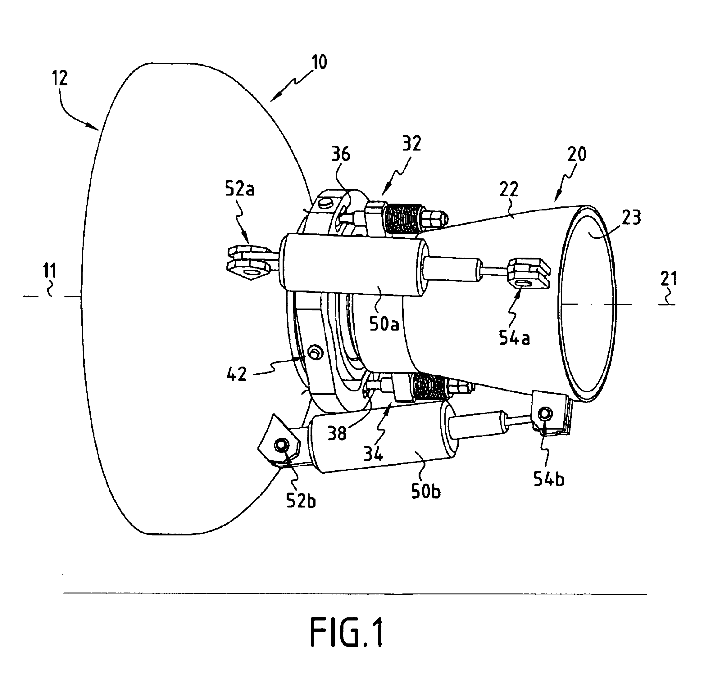 Rocket engine nozzle that is steerable by means of a moving diverging portion on a cardan mount