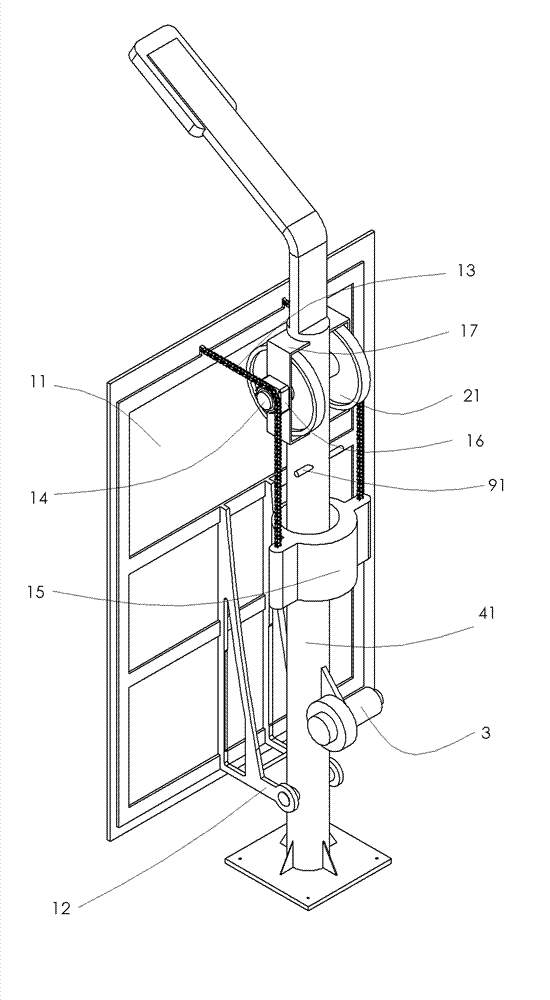Railway streetlamp for generating power by utilizing flywheel battery and suction force and use method thereof