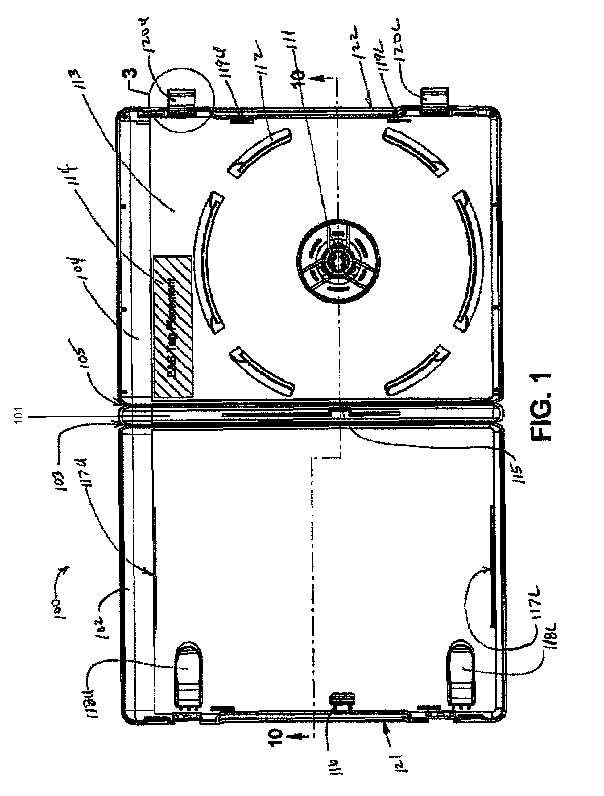 Injection molded case for optical storage discs