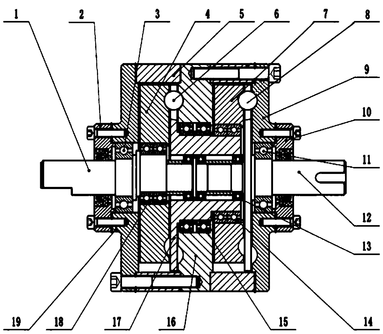 Two-stage plane movable tooth speed reducer coupled by hollow movable tooth frame