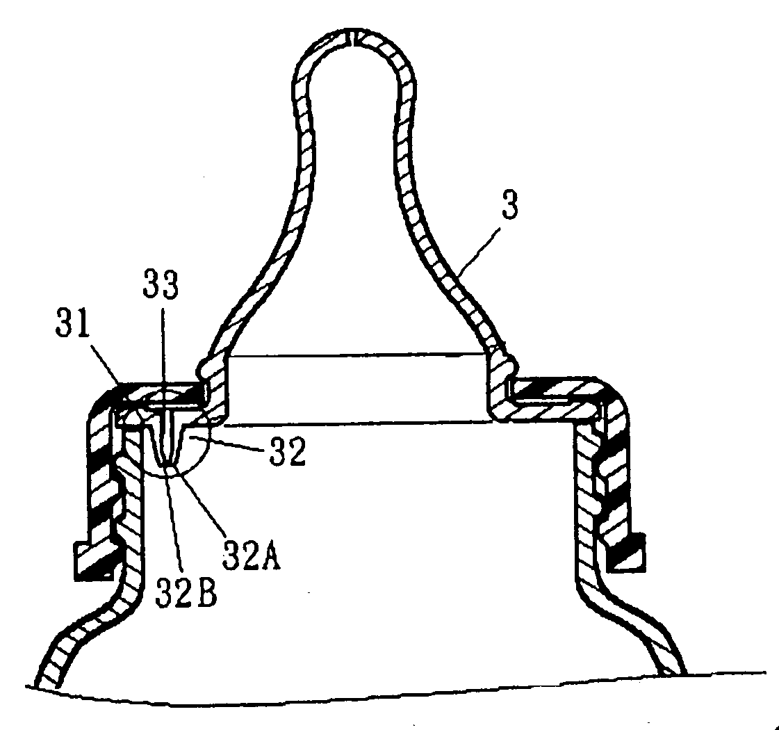 Air inlet valve of a nipple used for a bottle