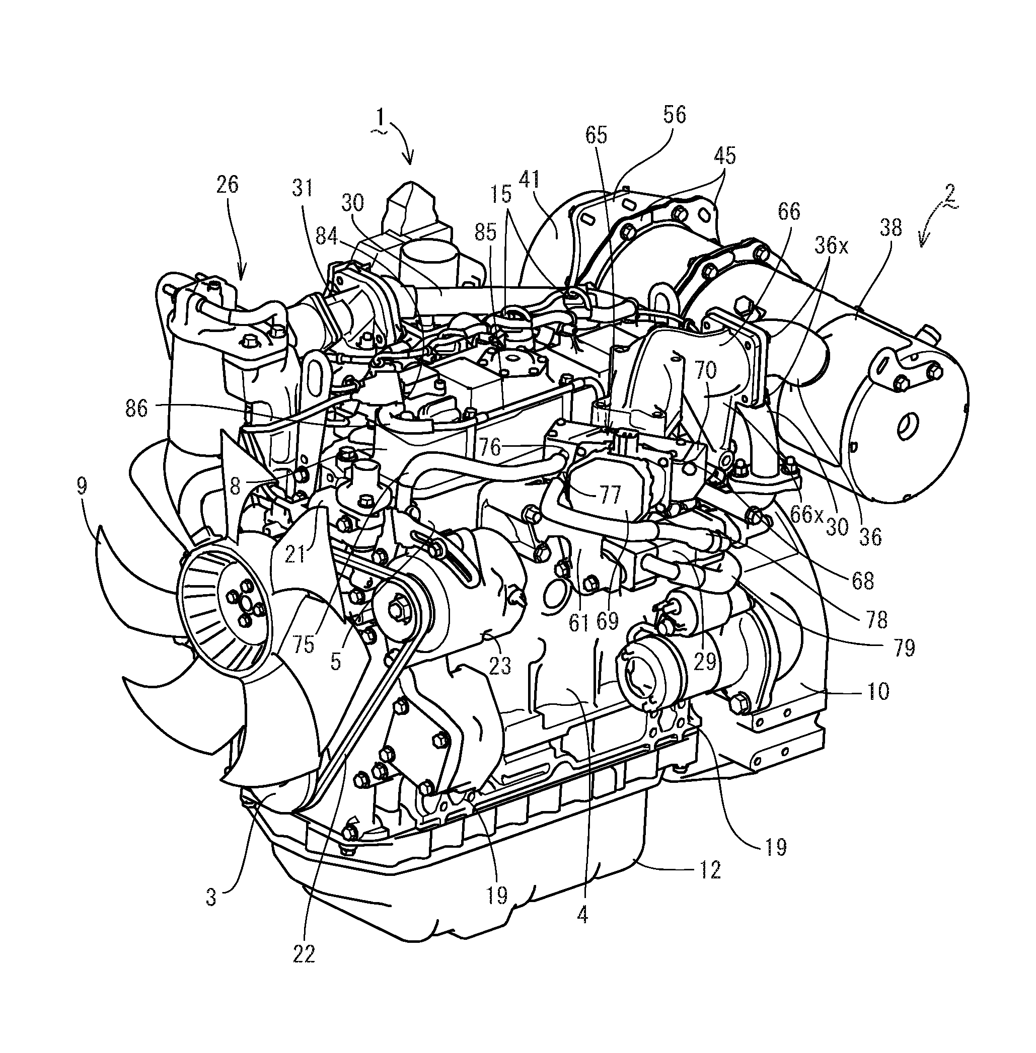 Engine device and stationary work machine having same mounted thereon