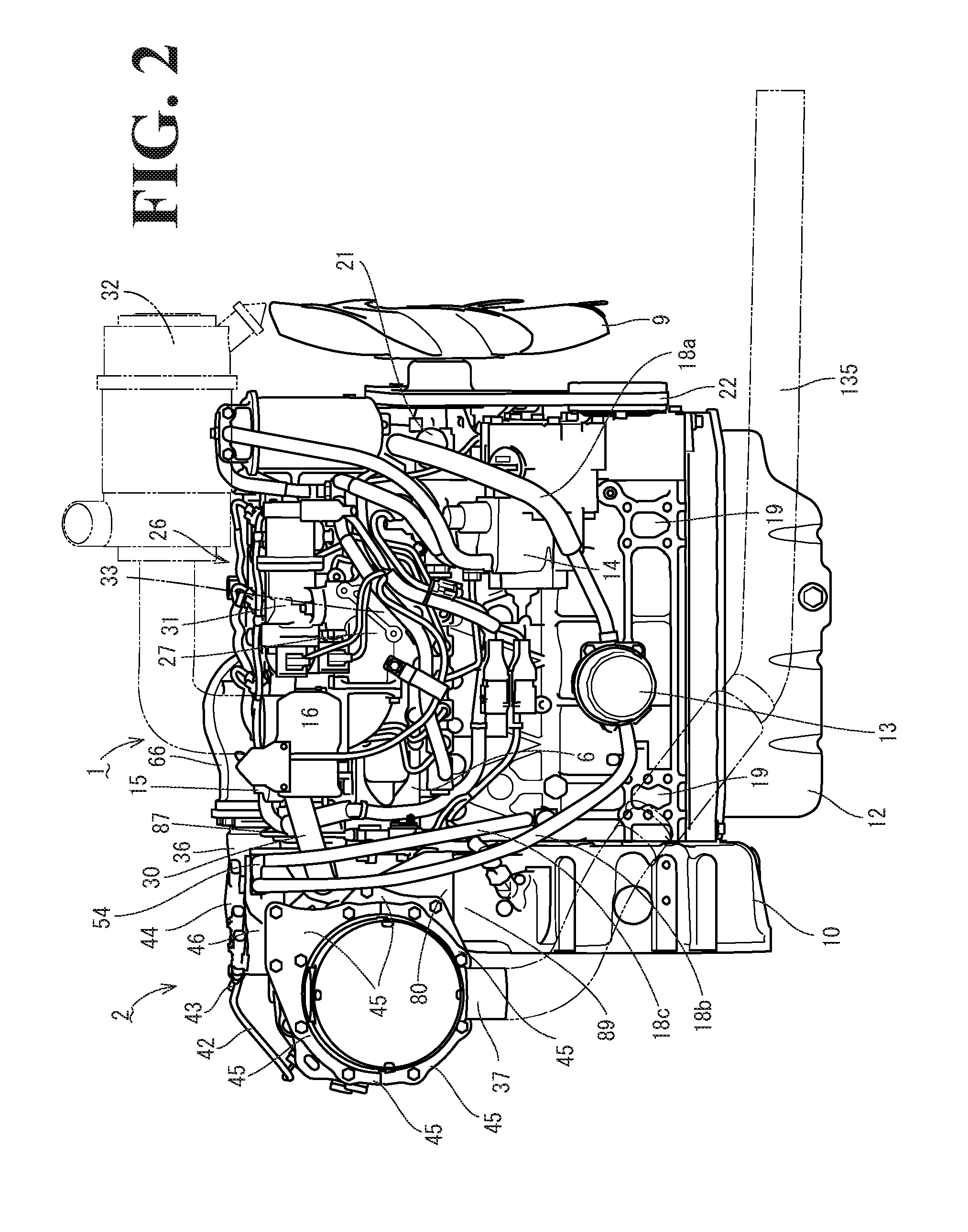 Engine device and stationary work machine having same mounted thereon
