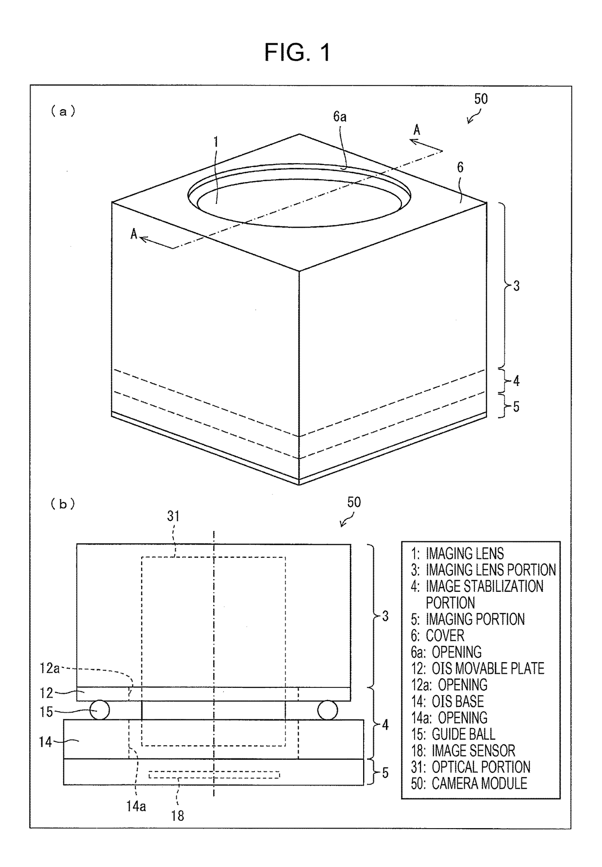 Camera module with image stabilization by moving imaging lens