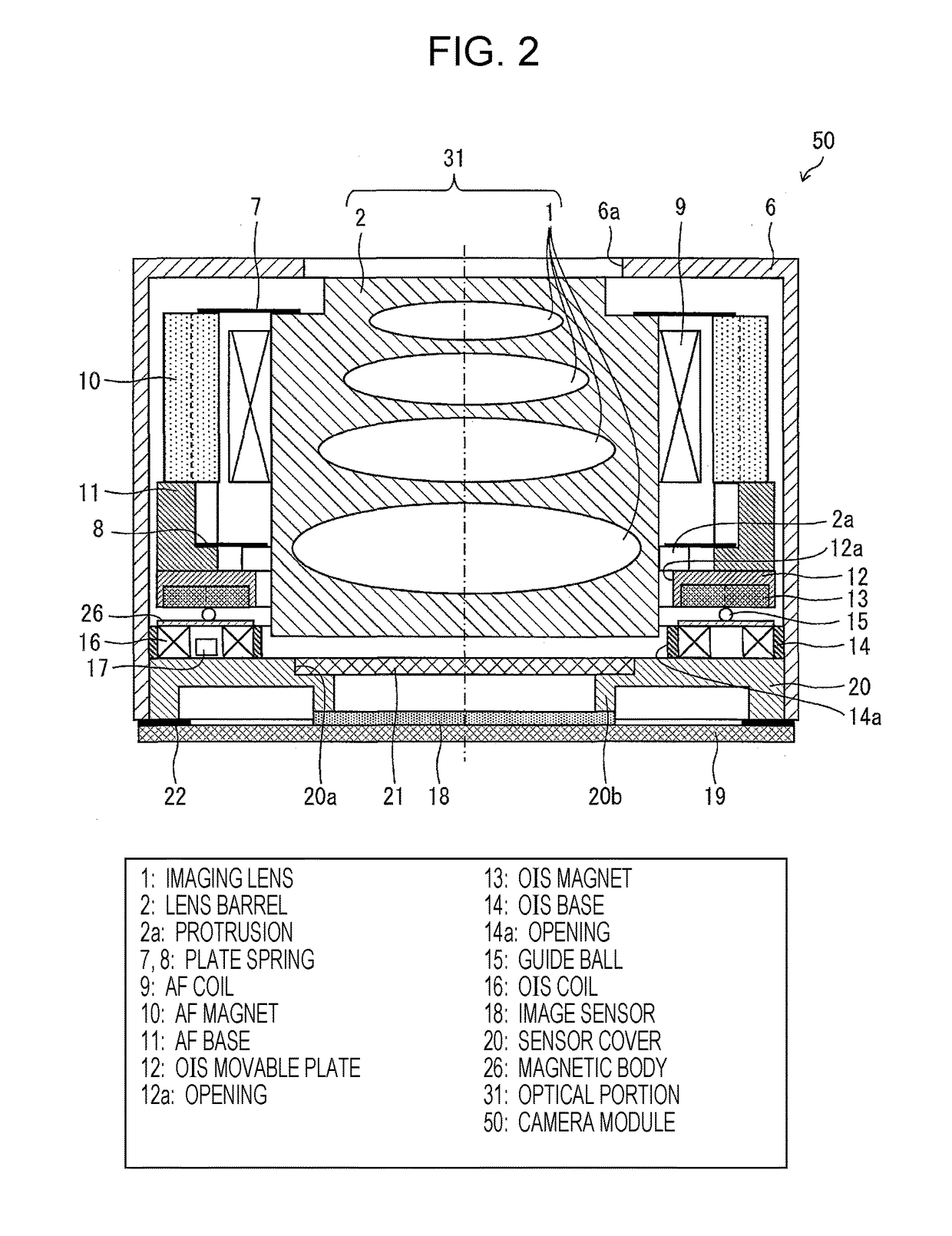 Camera module with image stabilization by moving imaging lens