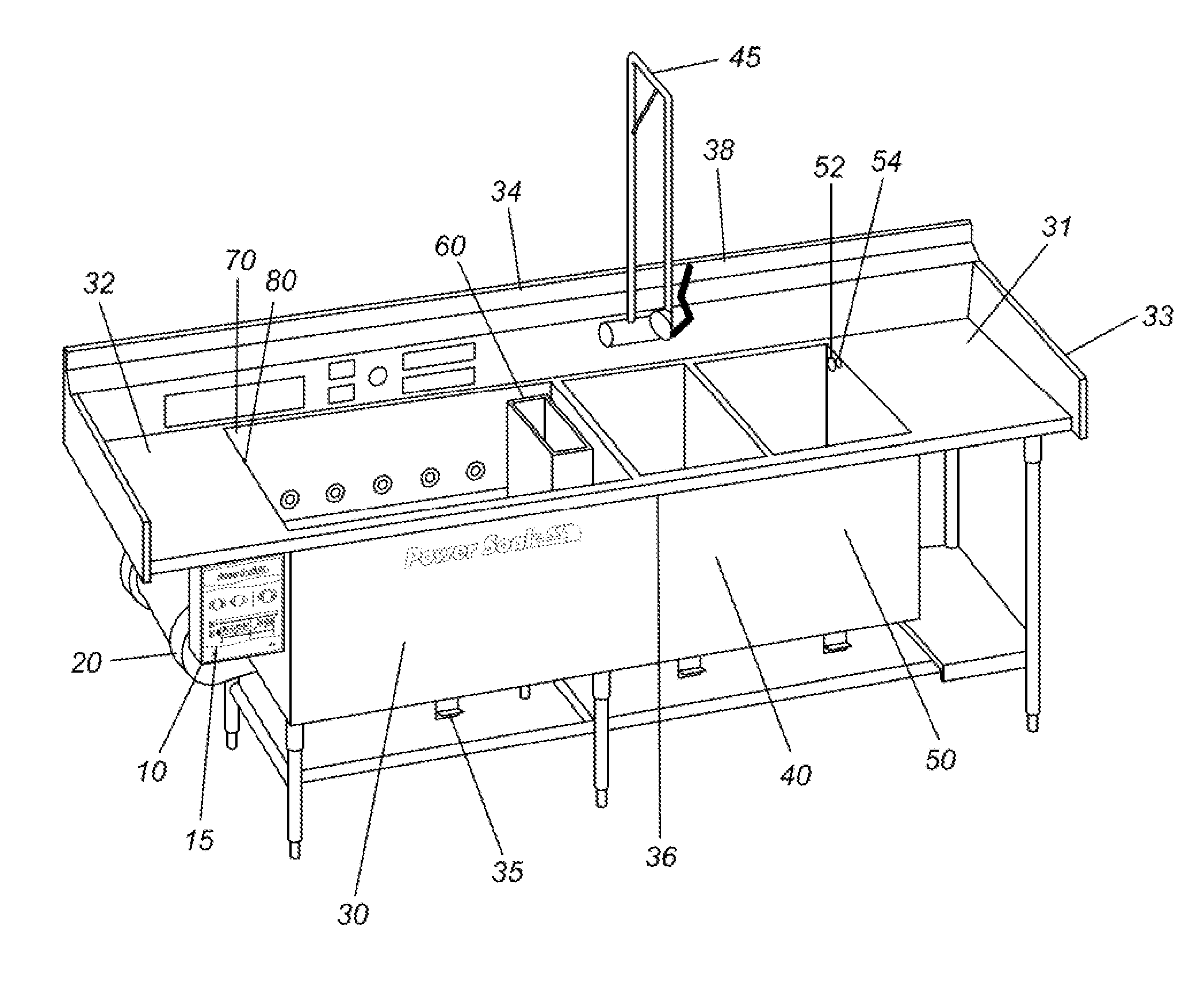 Condition warning system, control system and method for pot and pan washing machine